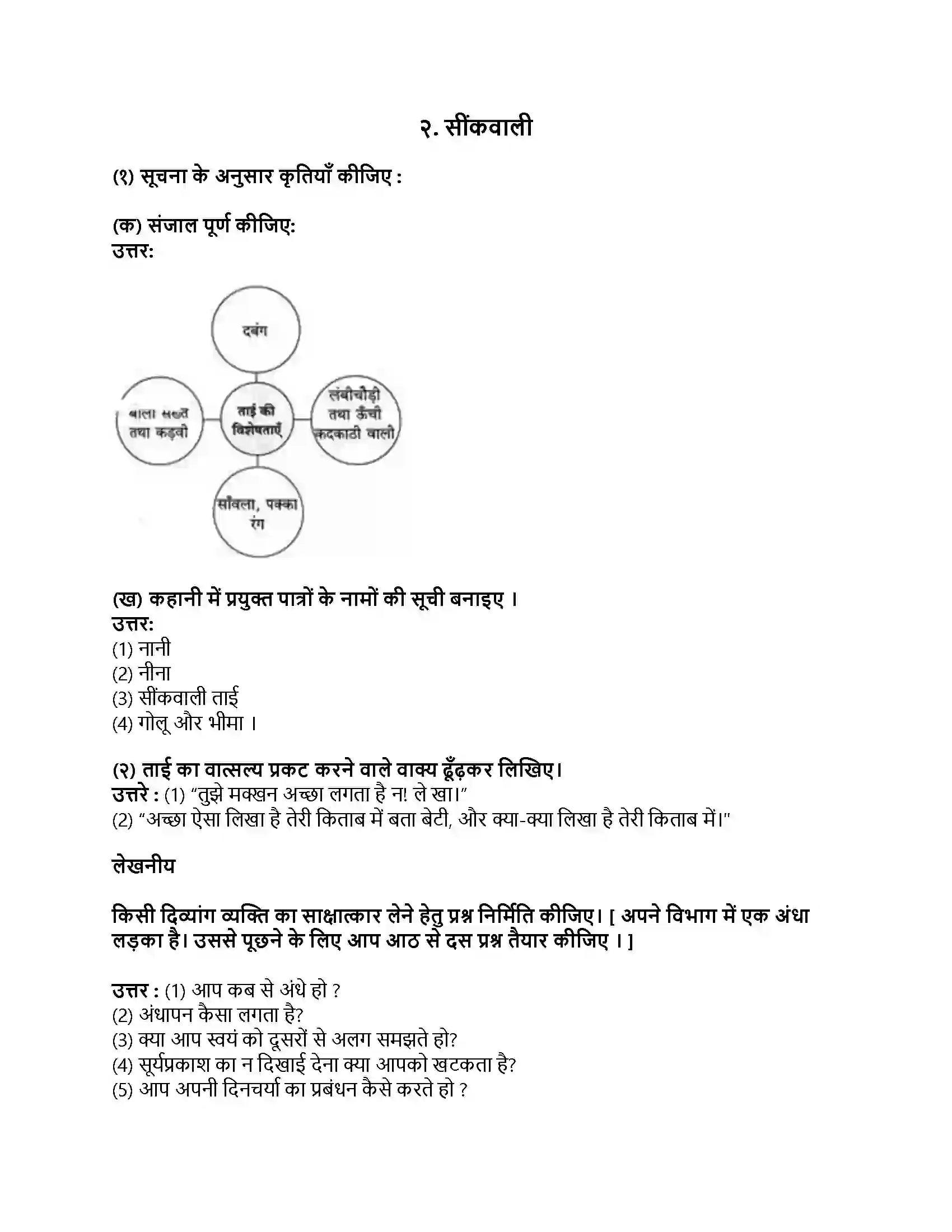 Maharashtra Board Class 9th हिंदी कुमारभारती (पहली इकाई) सींकवाली Revision Note 1