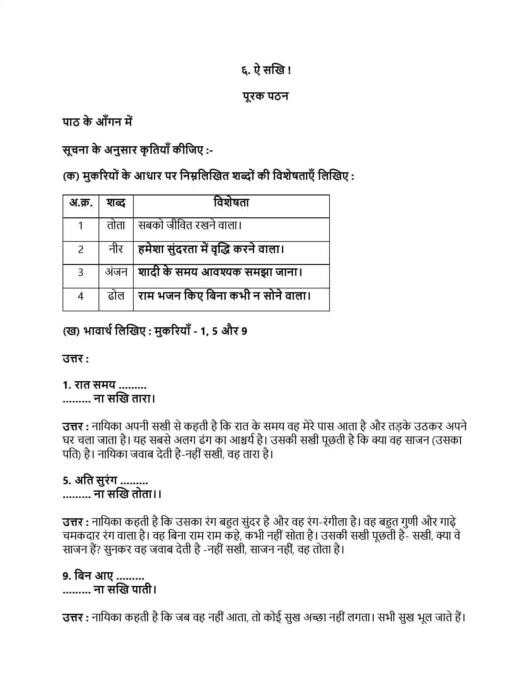 Maharashtra Board Class 9th हिंदी लोकभारती (पहली इकाई) ऐ सखि ! Revision Note 1