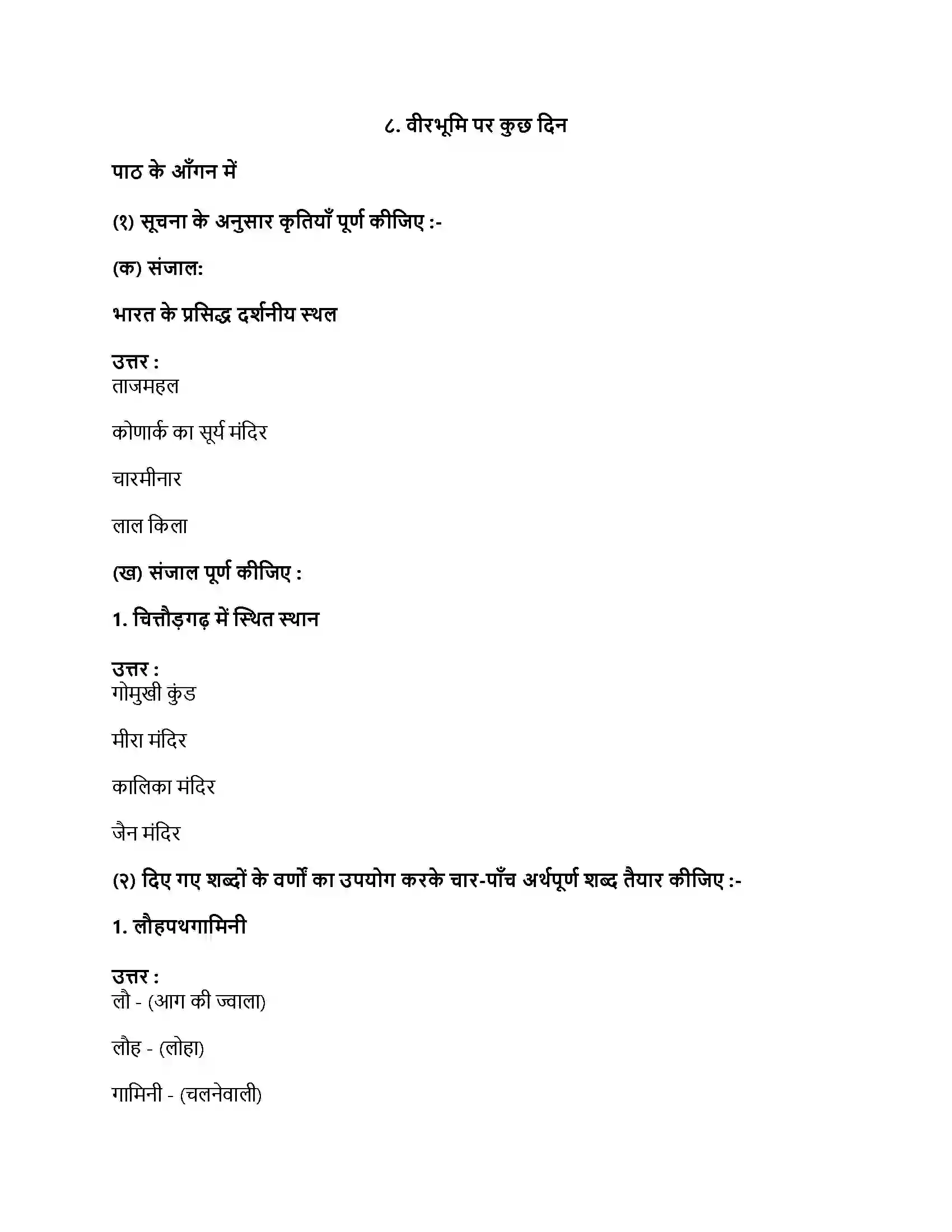 Maharashtra Board Class 9th हिंदी लोकभारती (पहली इकाई) वीरभूमि पर कुछ दिन Revision Note 1