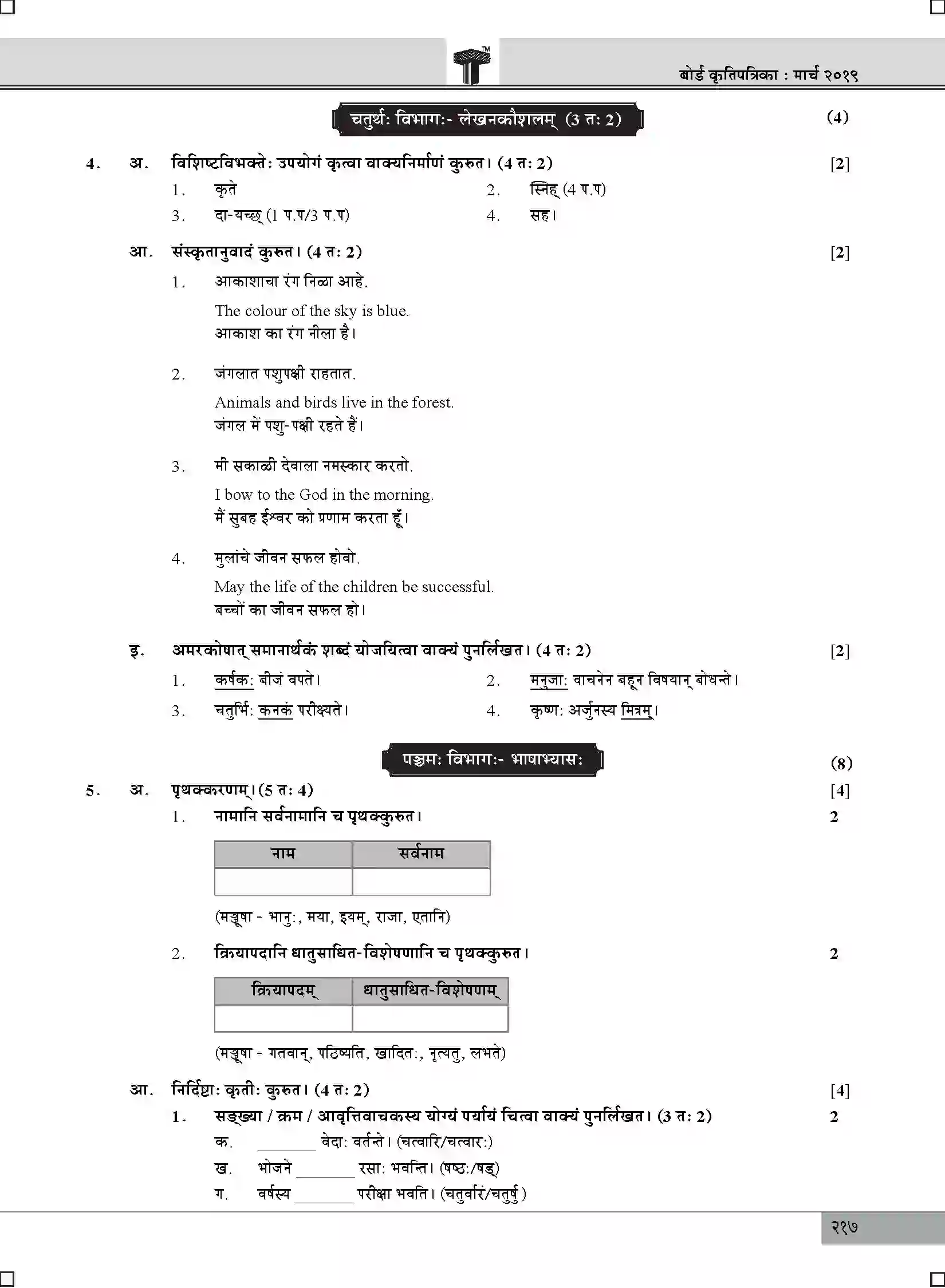 Maharashtra Board Class 10th 2025 Sanskrit Sample Paper 5