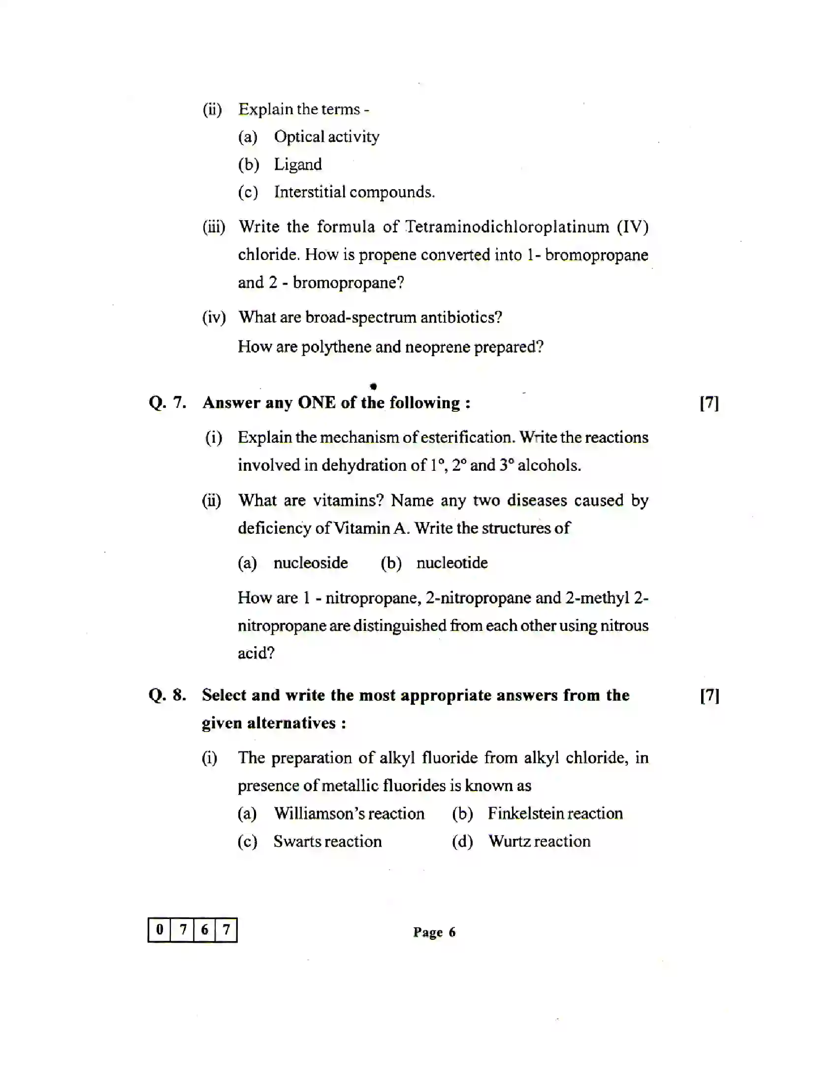 Maharashtra Board Class 12th 2020 Chemistry Sample Paper 6