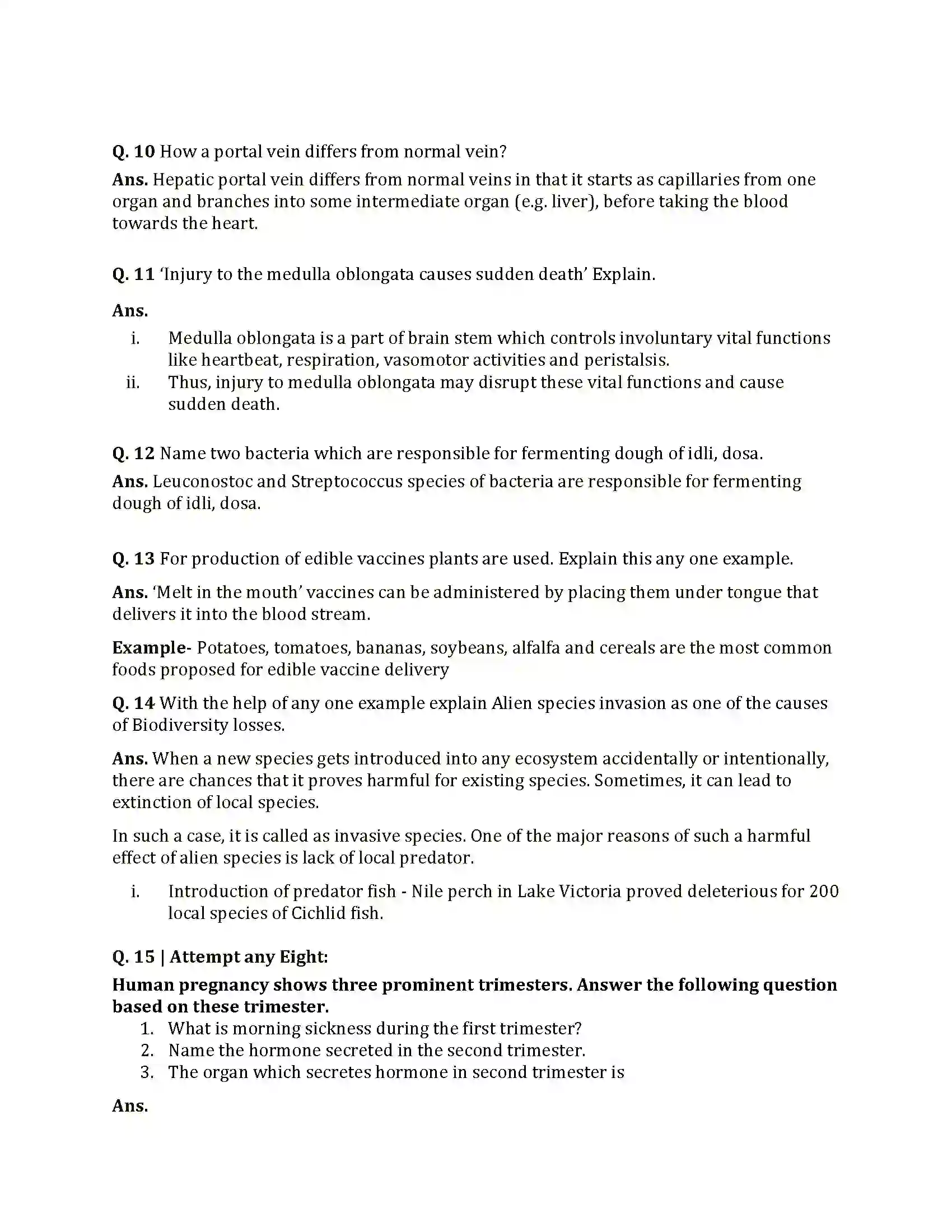 Maharashtra Board Class 12th 2021 Biology Sample Paper 6