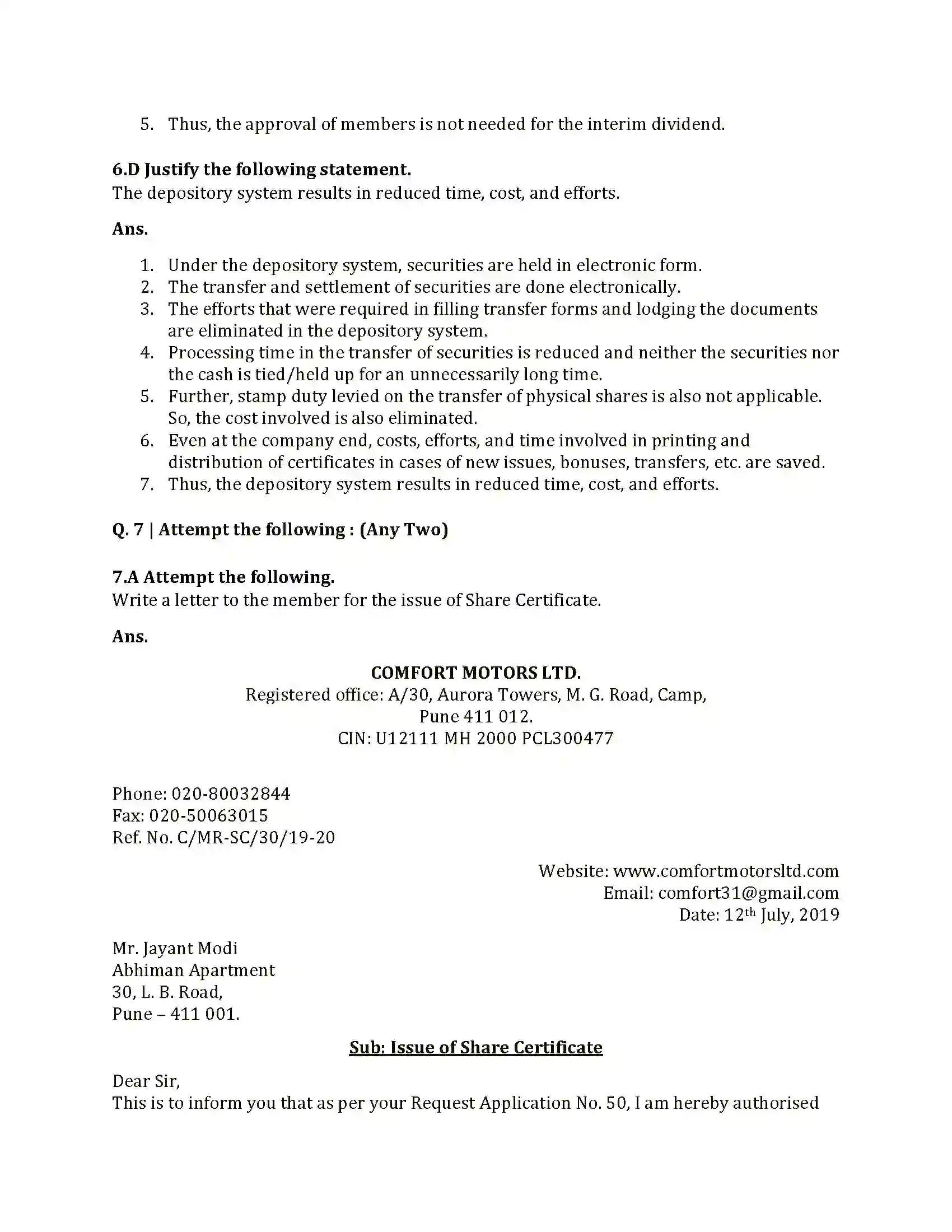 Maharashtra Board Class 12th 2021 Secretarial Practice Sample Paper 15