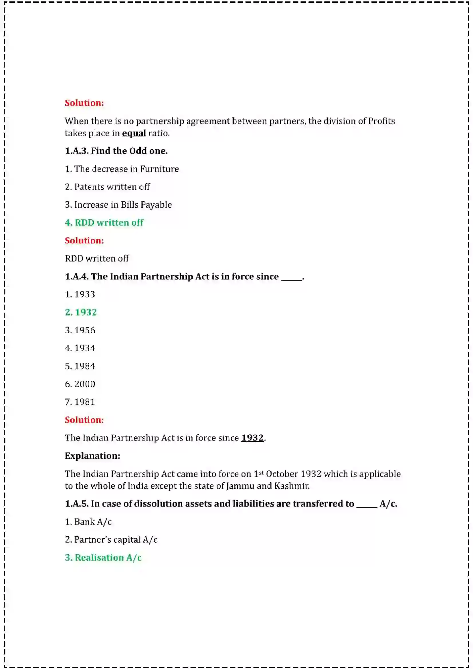 Maharashtra Board Class 12th 2025 Book Keeping & Accountancy Set - 1 - Sample Paper 2