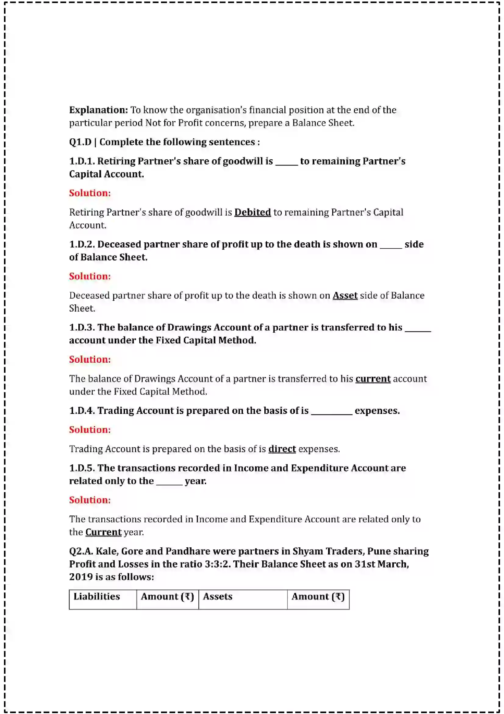 Maharashtra Board Class 12th 2025 Book Keeping & Accountancy Set - 3 - Sample Paper 7