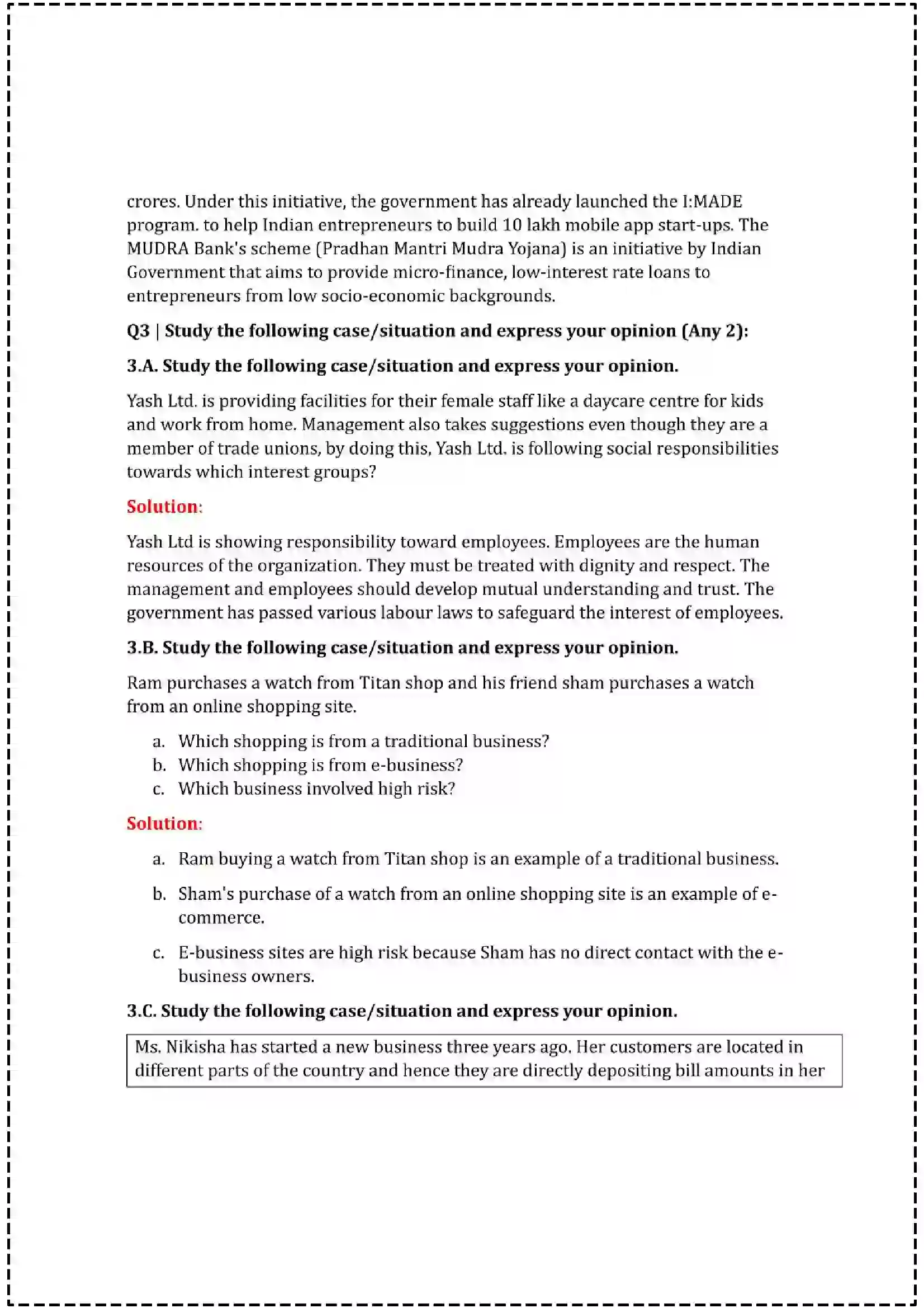 Maharashtra Board Class 12th 2025 Organisation of Commerce & Management Set - 1 - Sample Paper 9