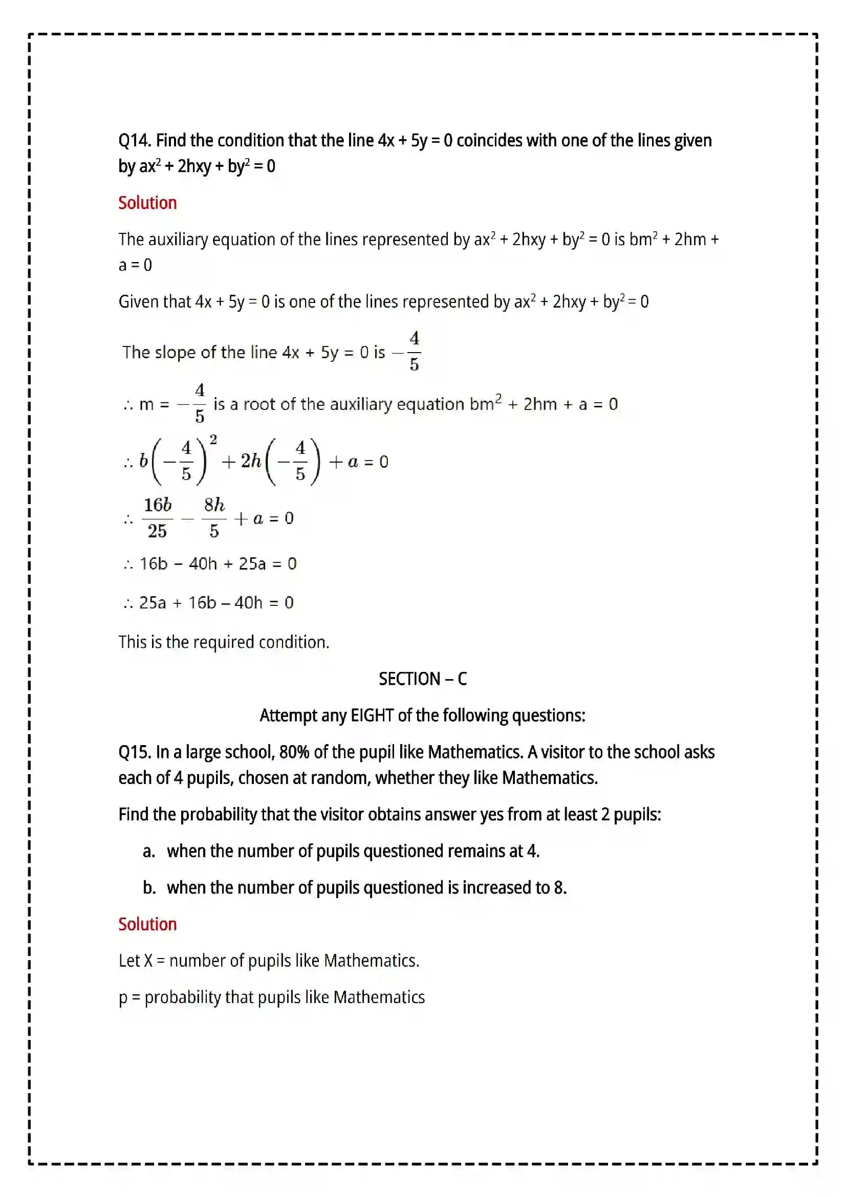Maharashtra Board Class 12th 2025 Mathematics and Statistics Set - 1 - Sample Paper 15