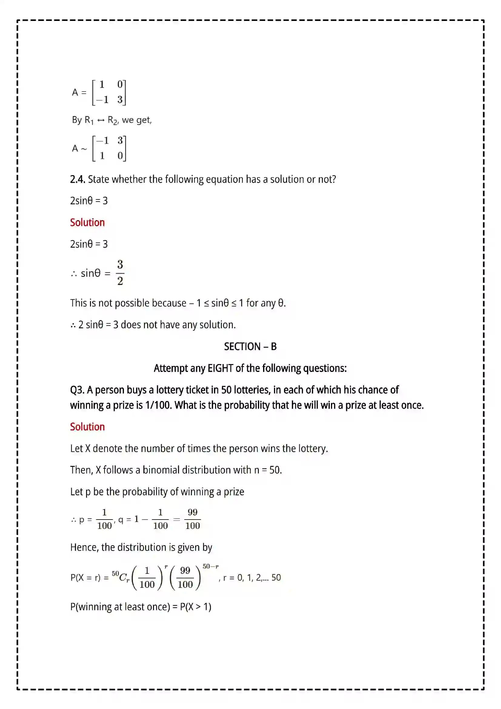 Maharashtra Board Class 12th 2025 Mathematics and Statistics Set - 1 - Sample Paper 8