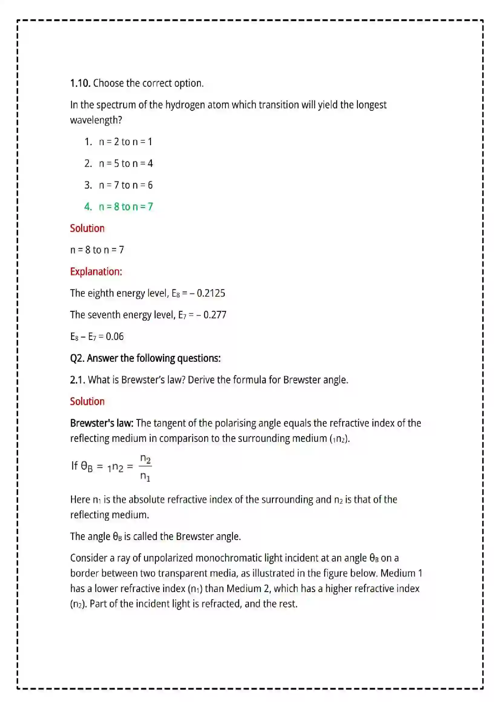 Maharashtra Board Class 12th 2025 Physics Set - 1 - Sample Paper 10