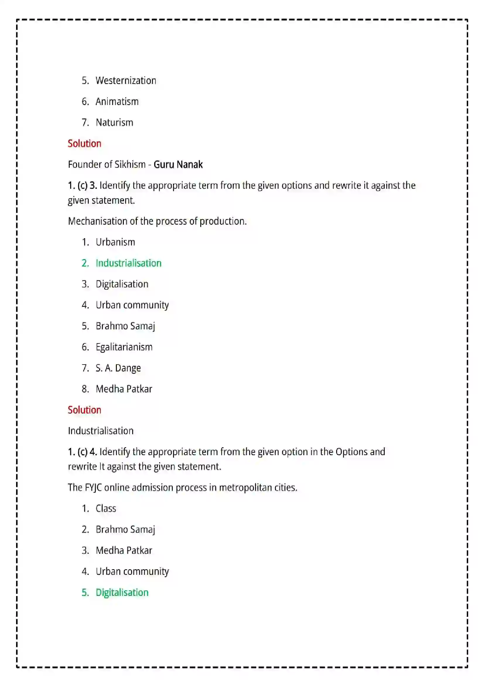 Maharashtra Board Class 12th 2025 Sociology Set - 1 - Sample Paper 5