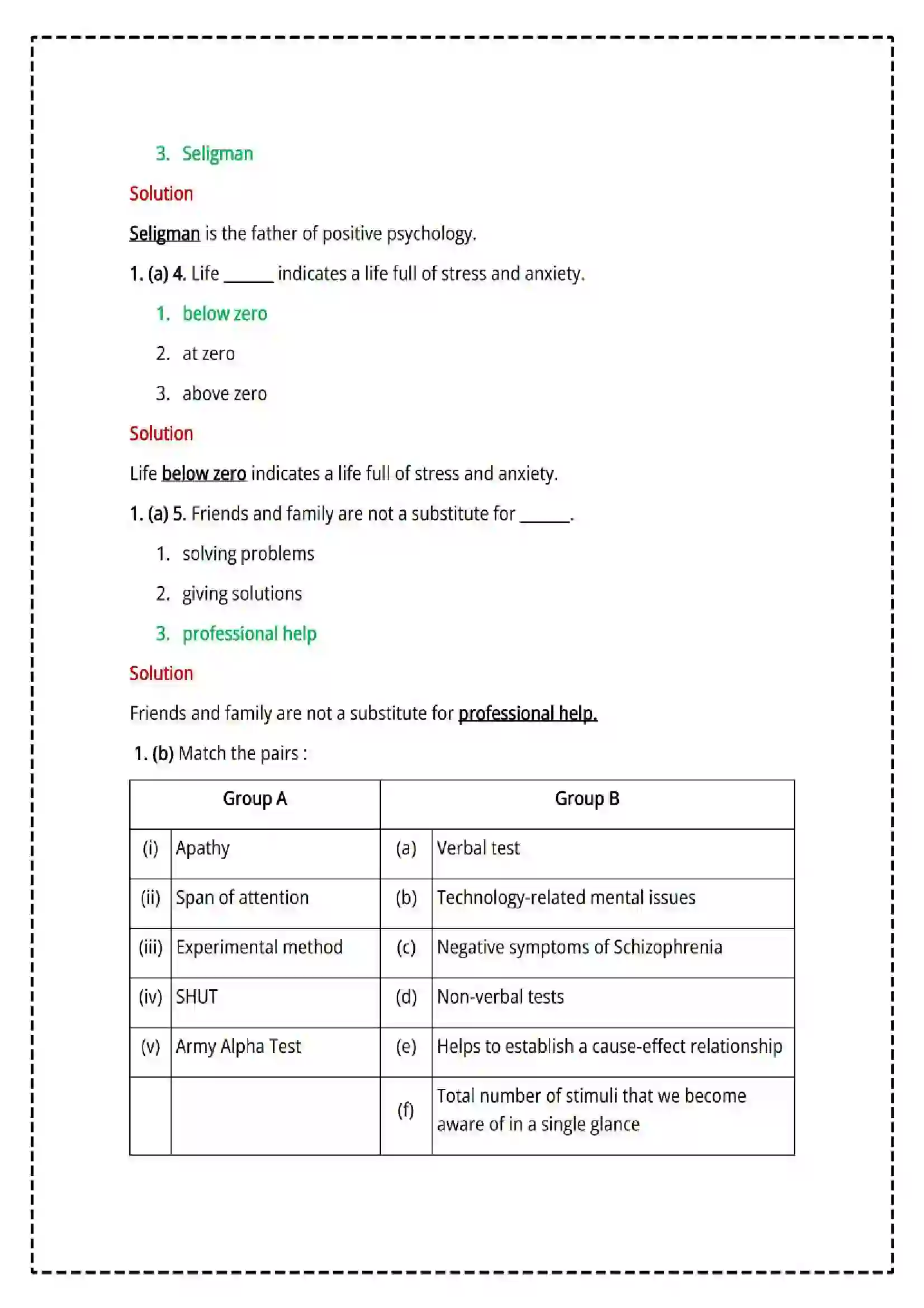 Maharashtra Board Class 12th 2025 Psychology Set - 1 - Sample Paper 2