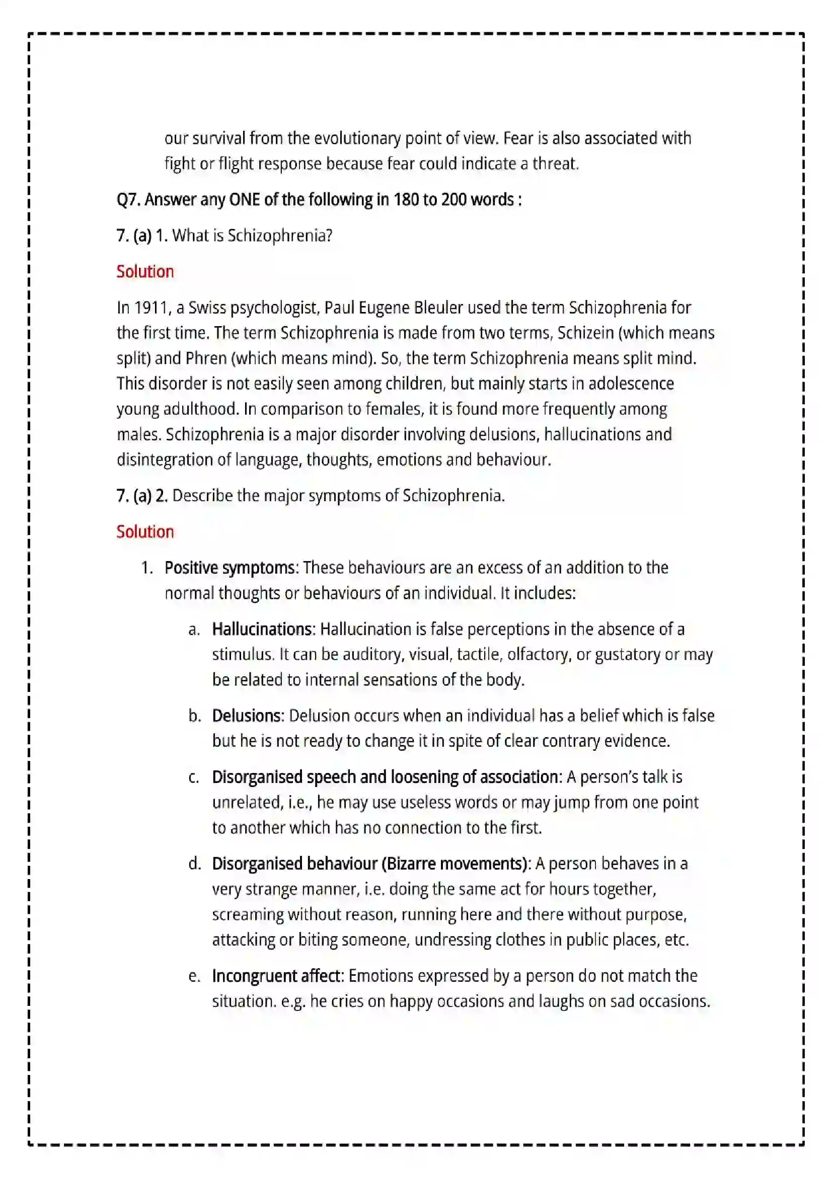 Maharashtra Board Class 12th 2025 Psychology Set - 1 - Sample Paper 22