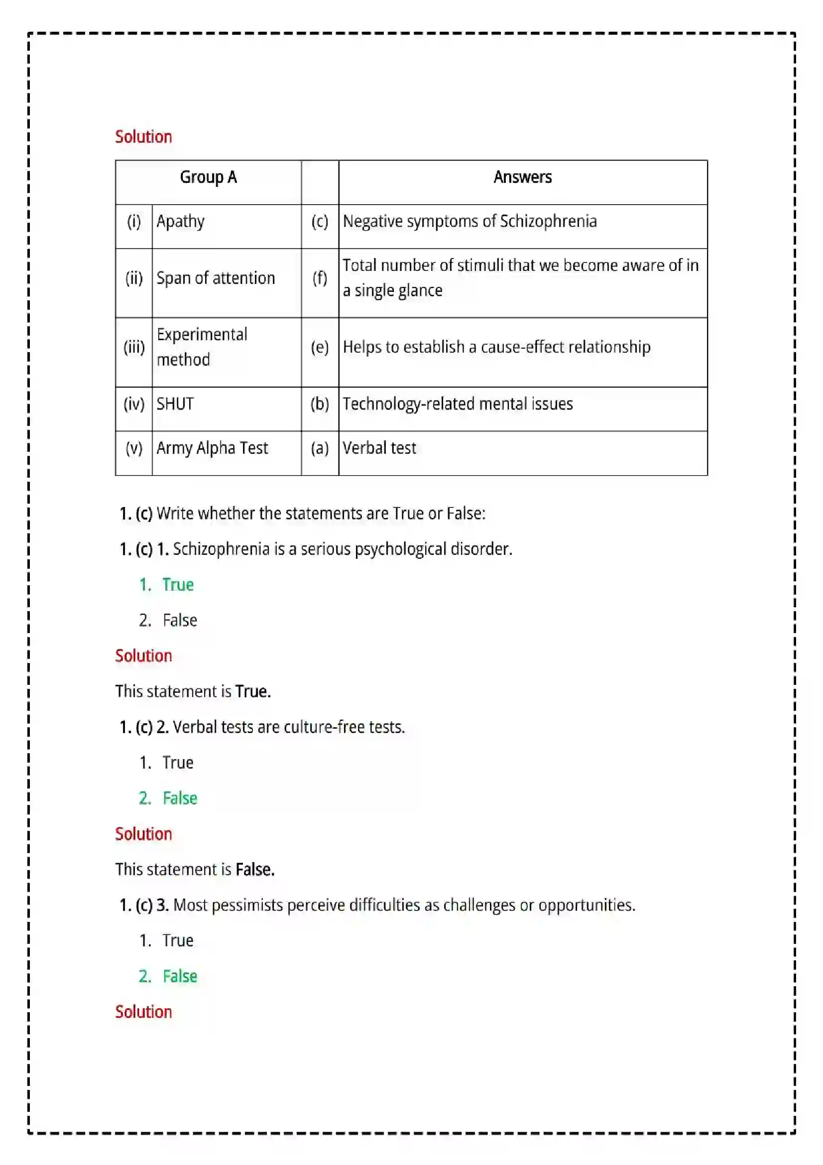 Maharashtra Board Class 12th 2025 Psychology Set - 1 - Sample Paper 3