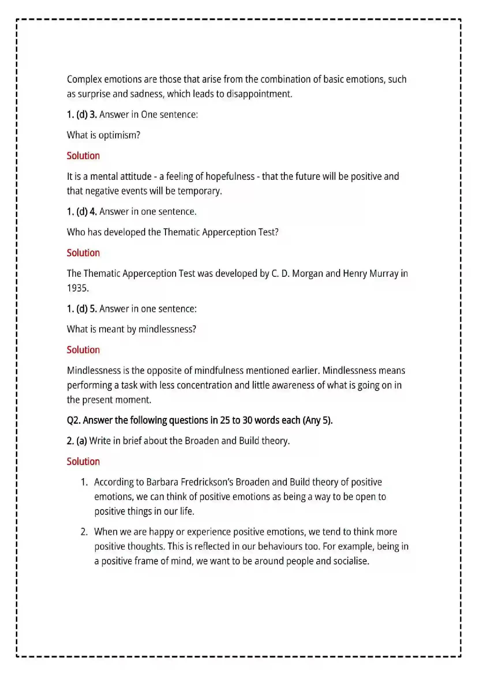 Maharashtra Board Class 12th 2025 Psychology Set - 2 - Sample Paper 5