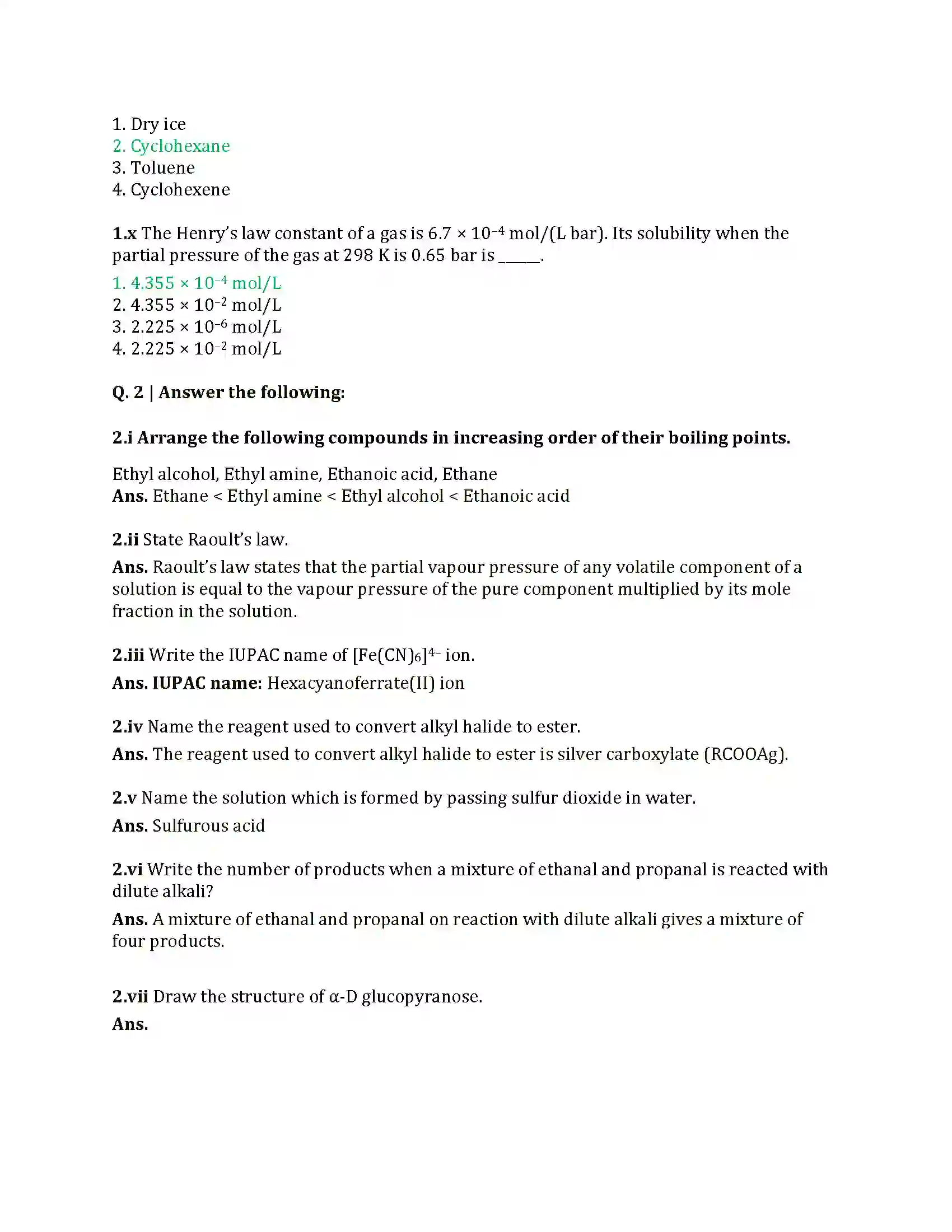 Maharashtra Board Class 12th 2025 Chemistry Set 1 Sample Paper 3