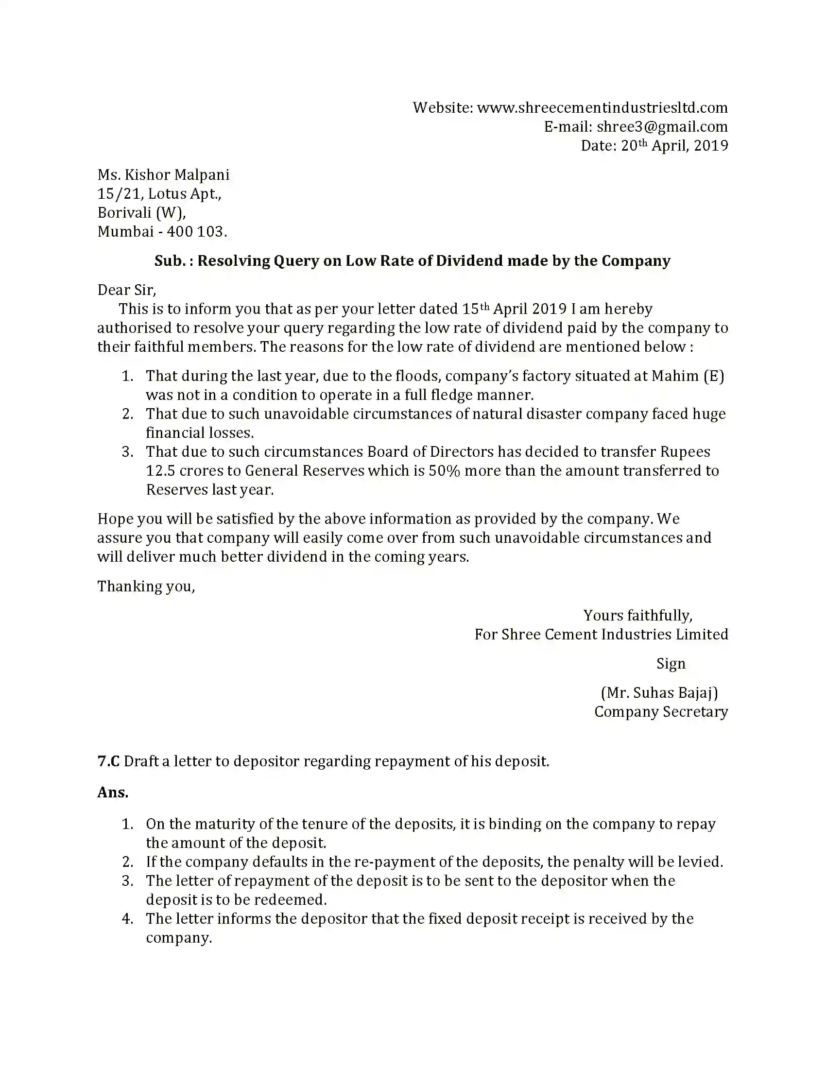 Maharashtra Board Class 12th 2025 Secretarial Practice Set 1 Sample Paper 16