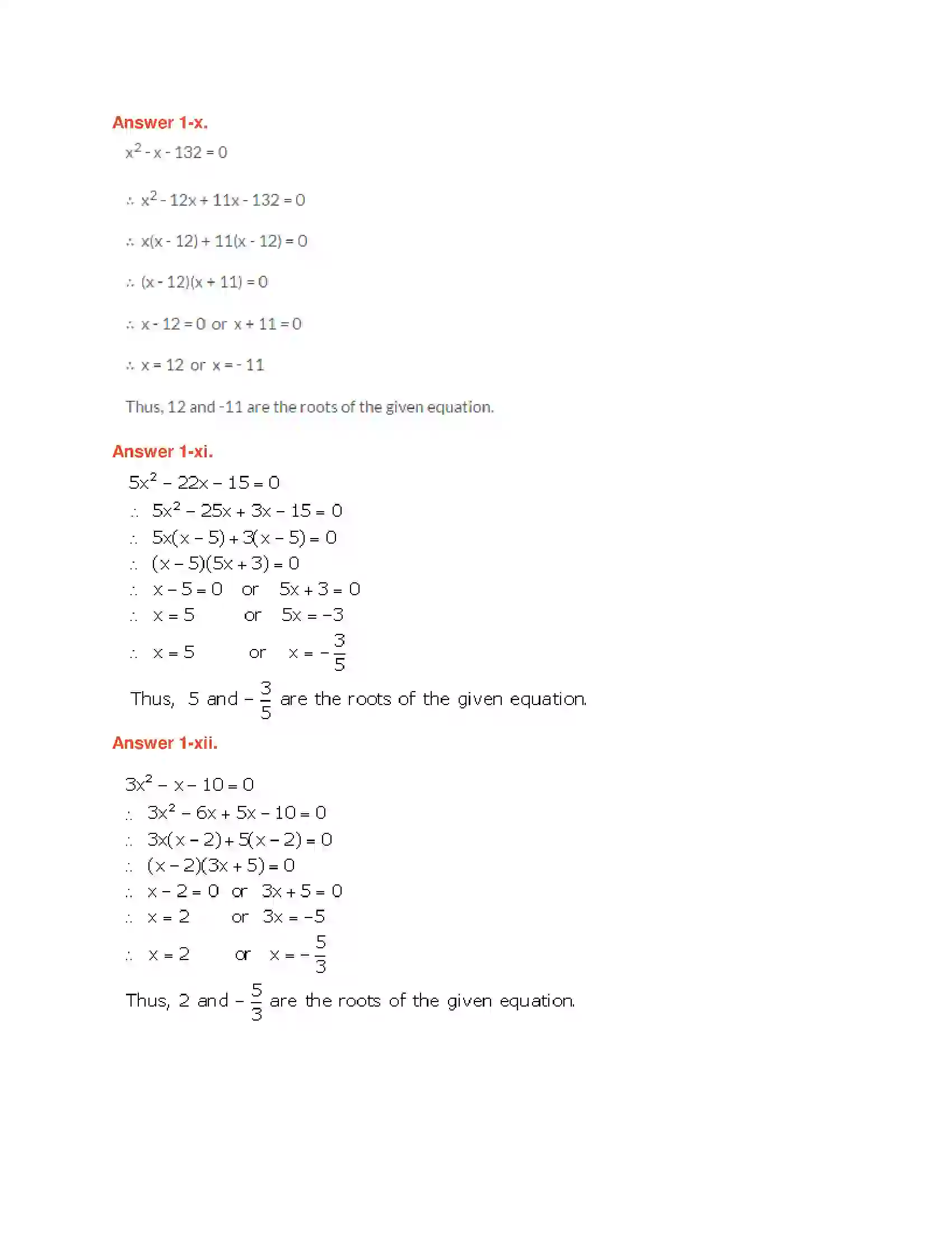 Maharashtra Board Class 10th Algebra - English Medium Quadratic Equations Solution 13