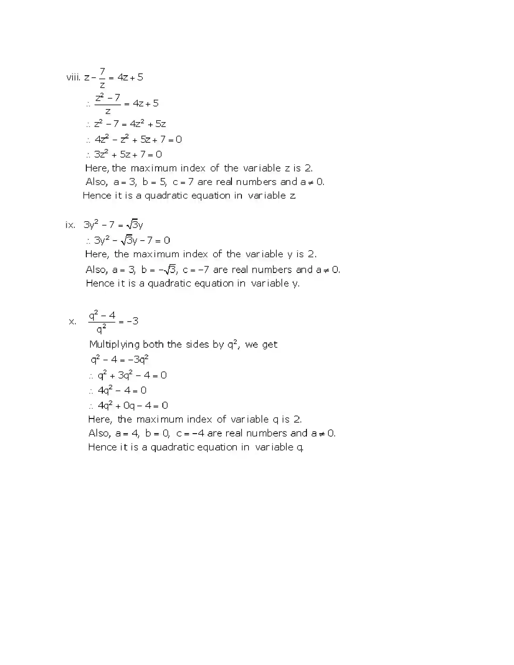 Maharashtra Board Class 10th Algebra - English Medium Quadratic Equations Solution 2