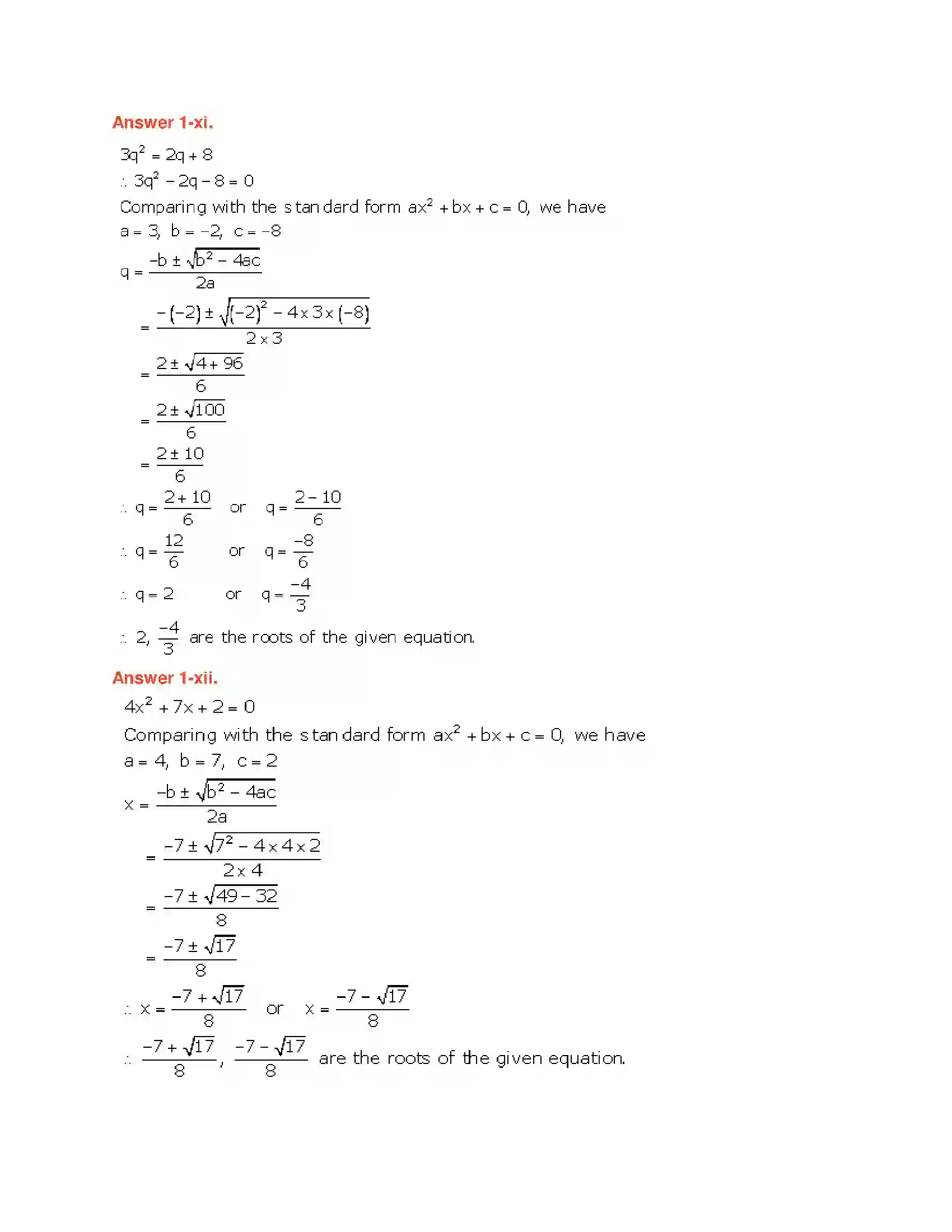 Maharashtra Board Class 10th Algebra - English Medium Quadratic Equations Solution 29