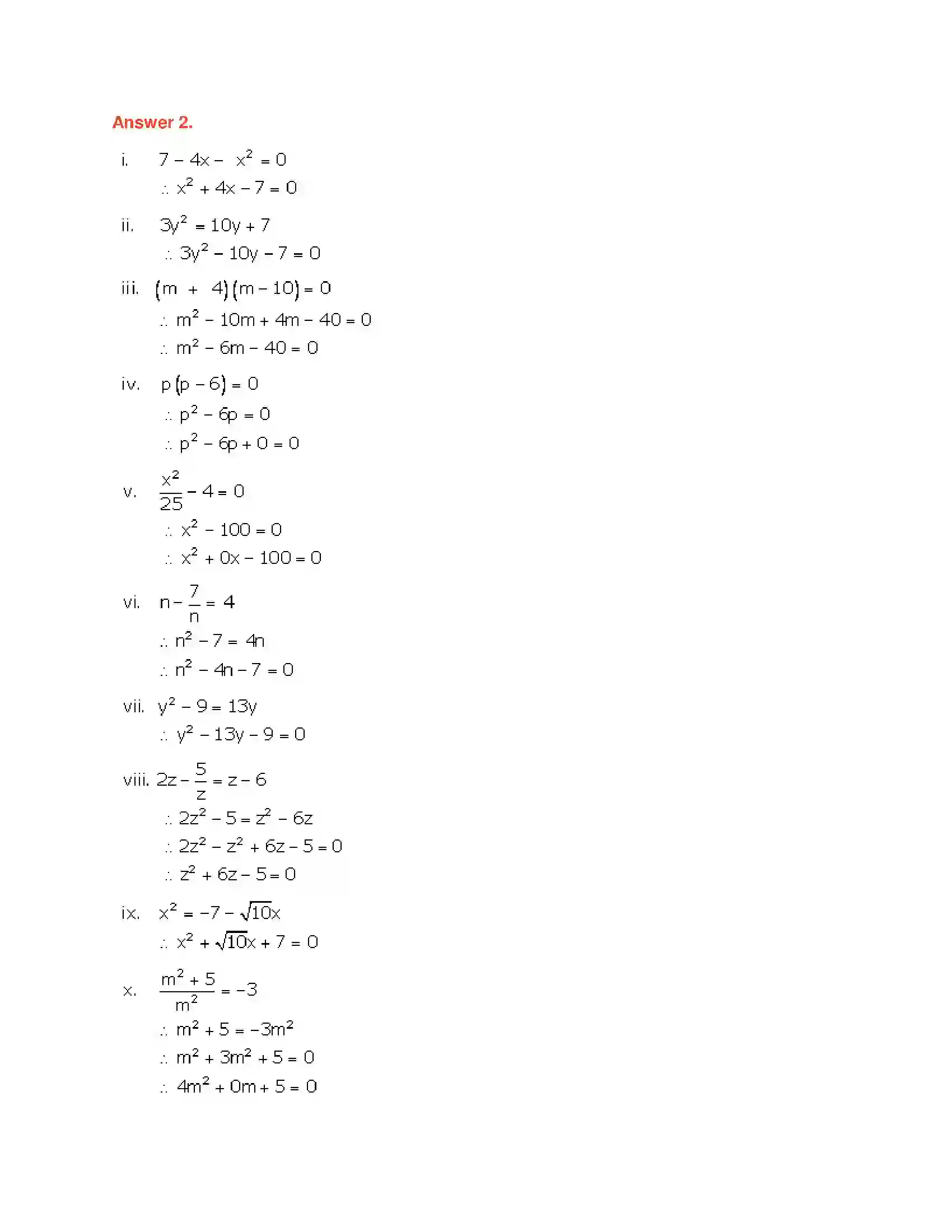 Maharashtra Board Class 10th Algebra - English Medium Quadratic Equations Solution 3