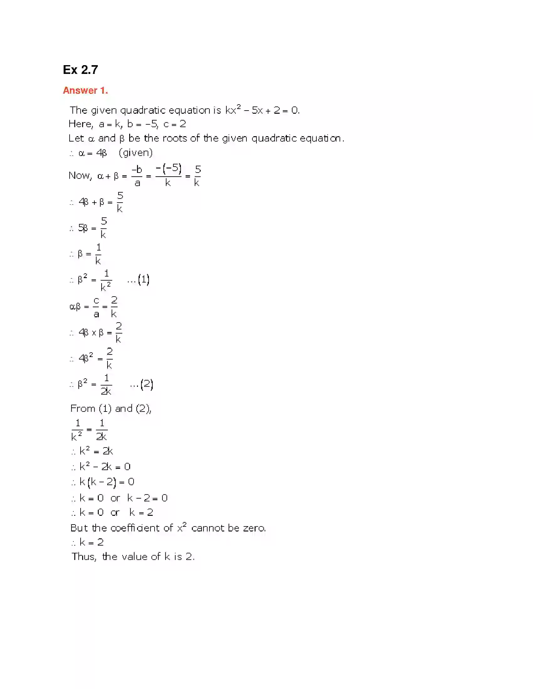 Maharashtra Board Class 10th Algebra - English Medium Quadratic Equations Solution 35