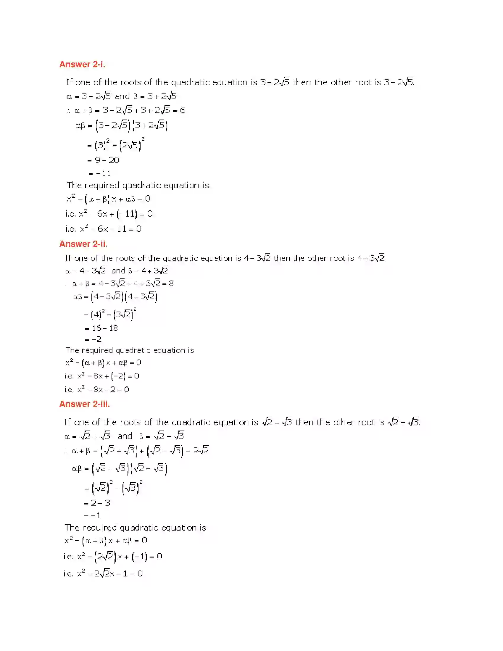 Maharashtra Board Class 10th Algebra - English Medium Quadratic Equations Solution 41