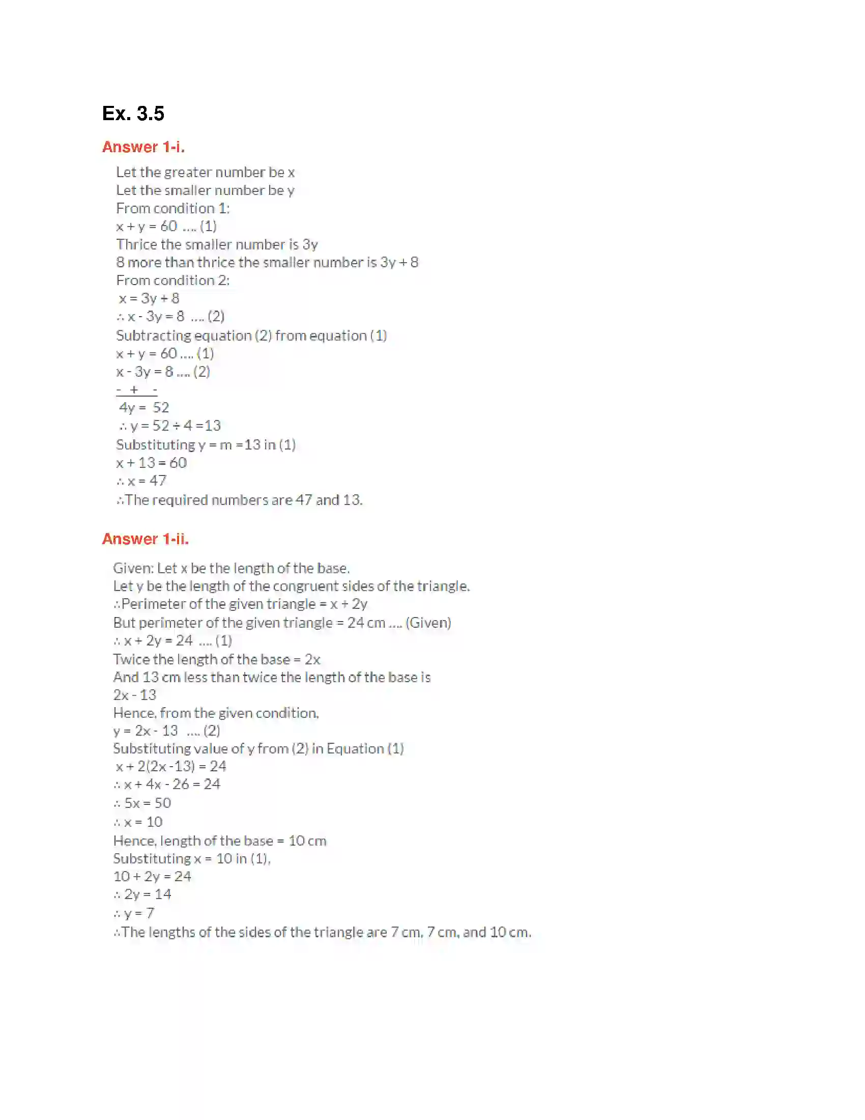 Maharashtra Board Class 10th Algebra - English Medium Linear Equations in Two Variables Solution 23