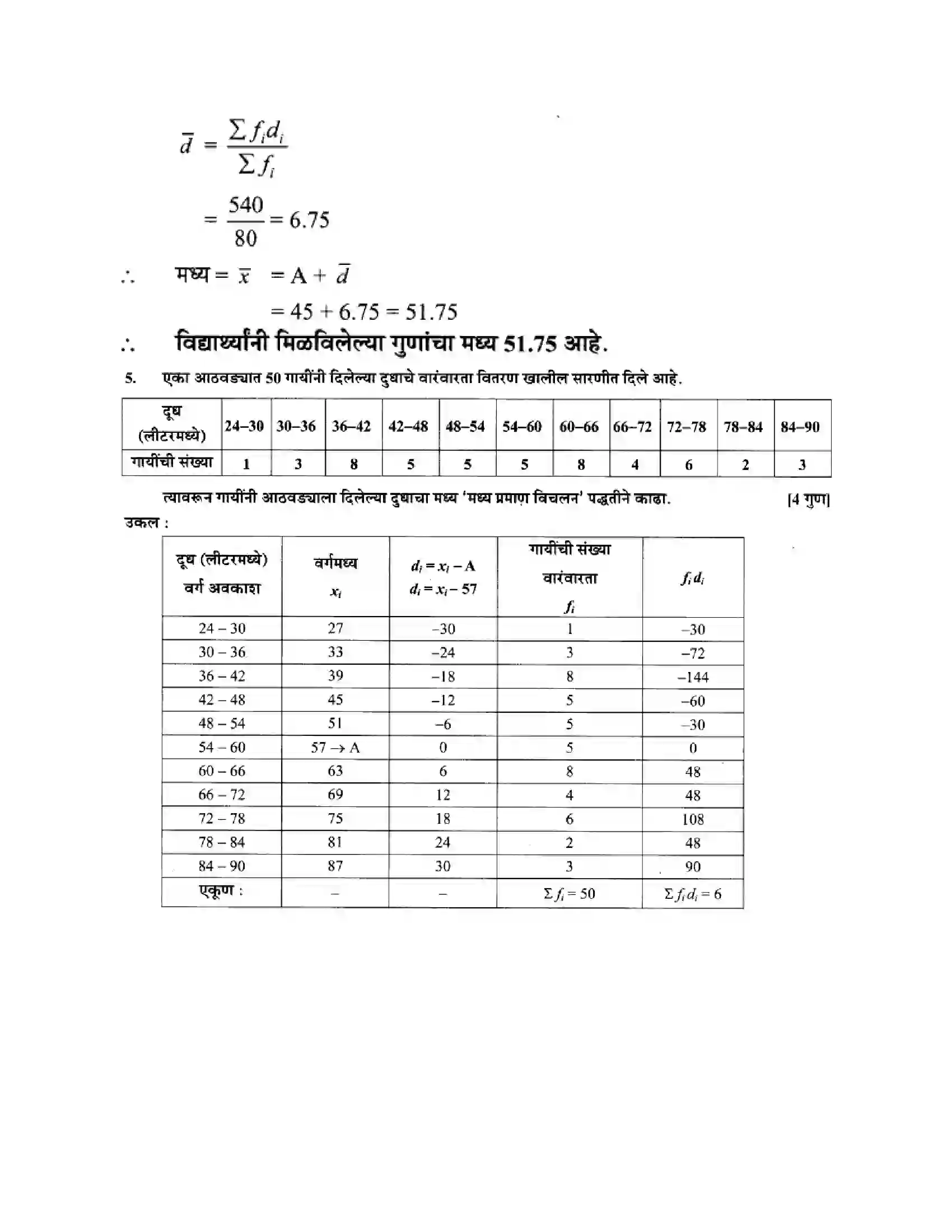 Maharashtra Board Class 10th Algebra - Marathi Medium Statistics – I Solution 3