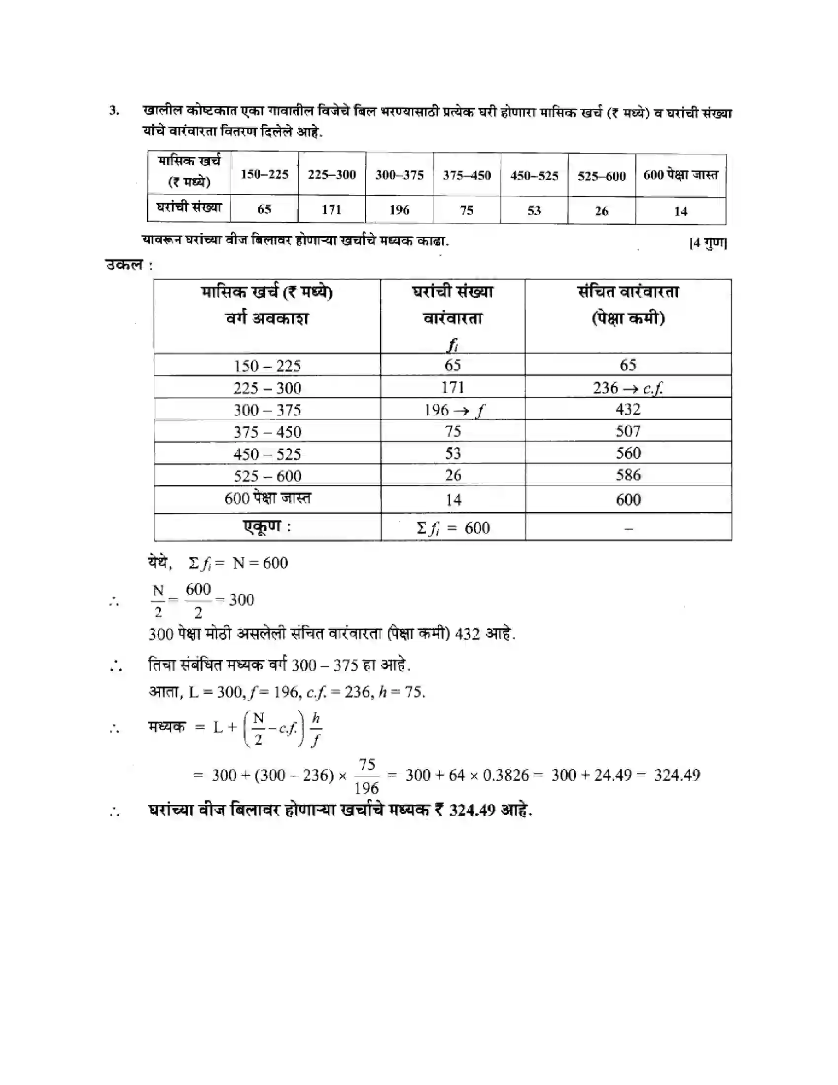 Maharashtra Board Class 10th Algebra - Marathi Medium Statistics – I Solution 9