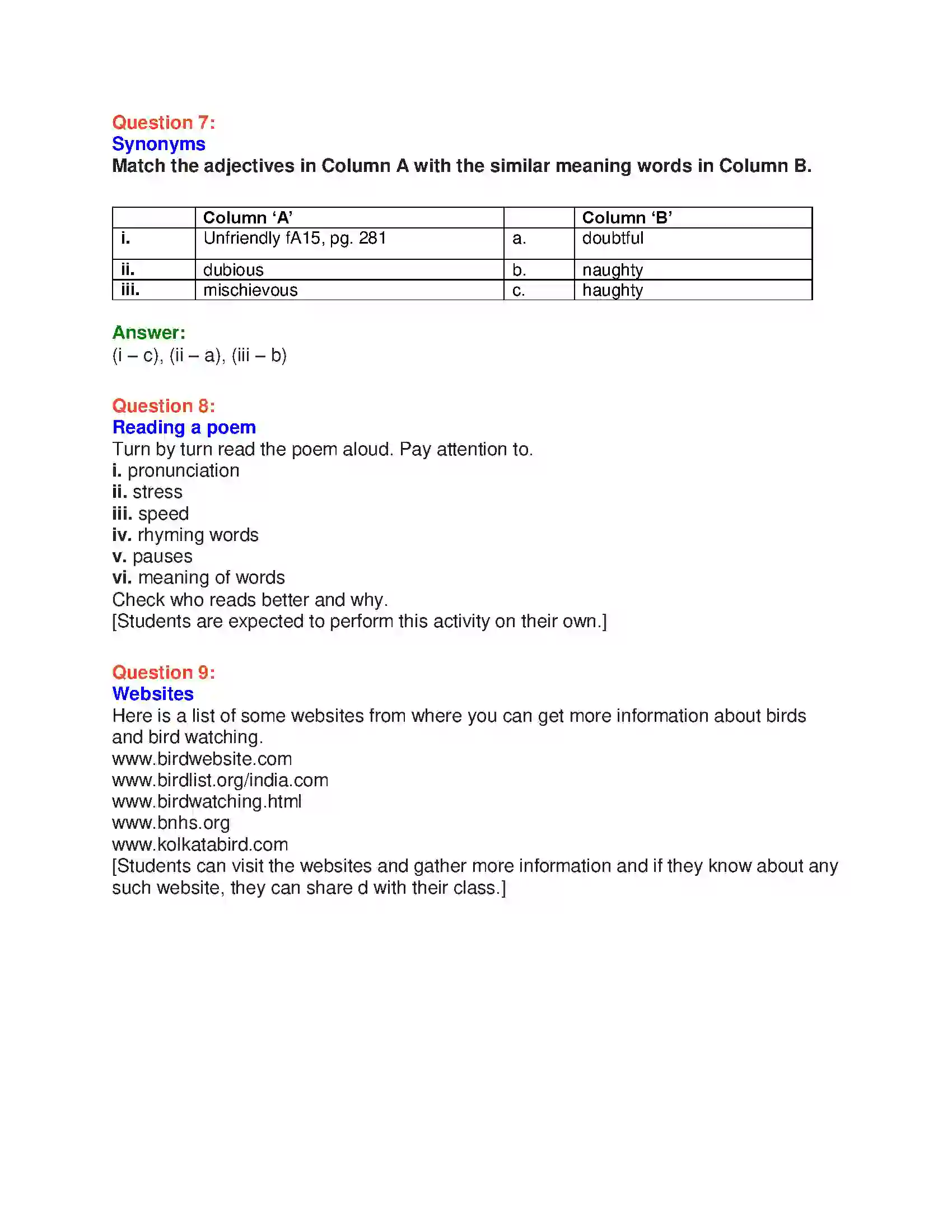 Maharashtra Board Class 10th English 2.1 The Kingfisher - Birds & Animals Solution 12