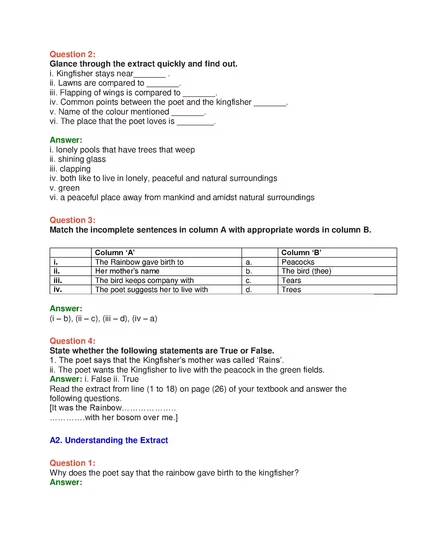 Maharashtra Board Class 10th English 2.1 The Kingfisher - Birds & Animals Solution 4