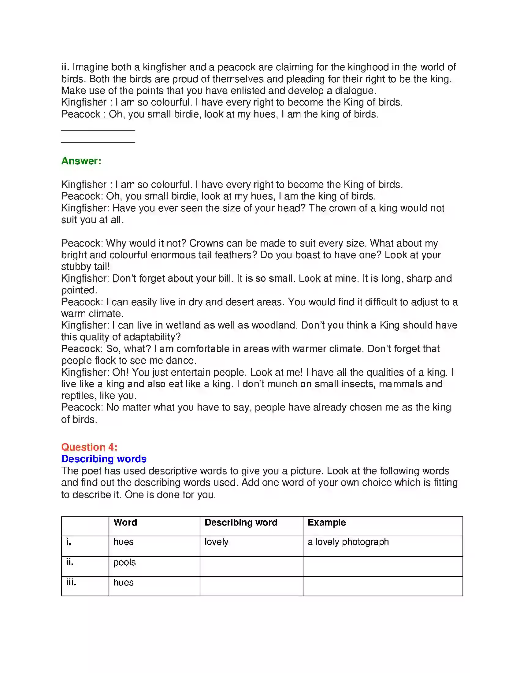 Maharashtra Board Class 10th English 2.1 The Kingfisher - Birds & Animals Solution 9