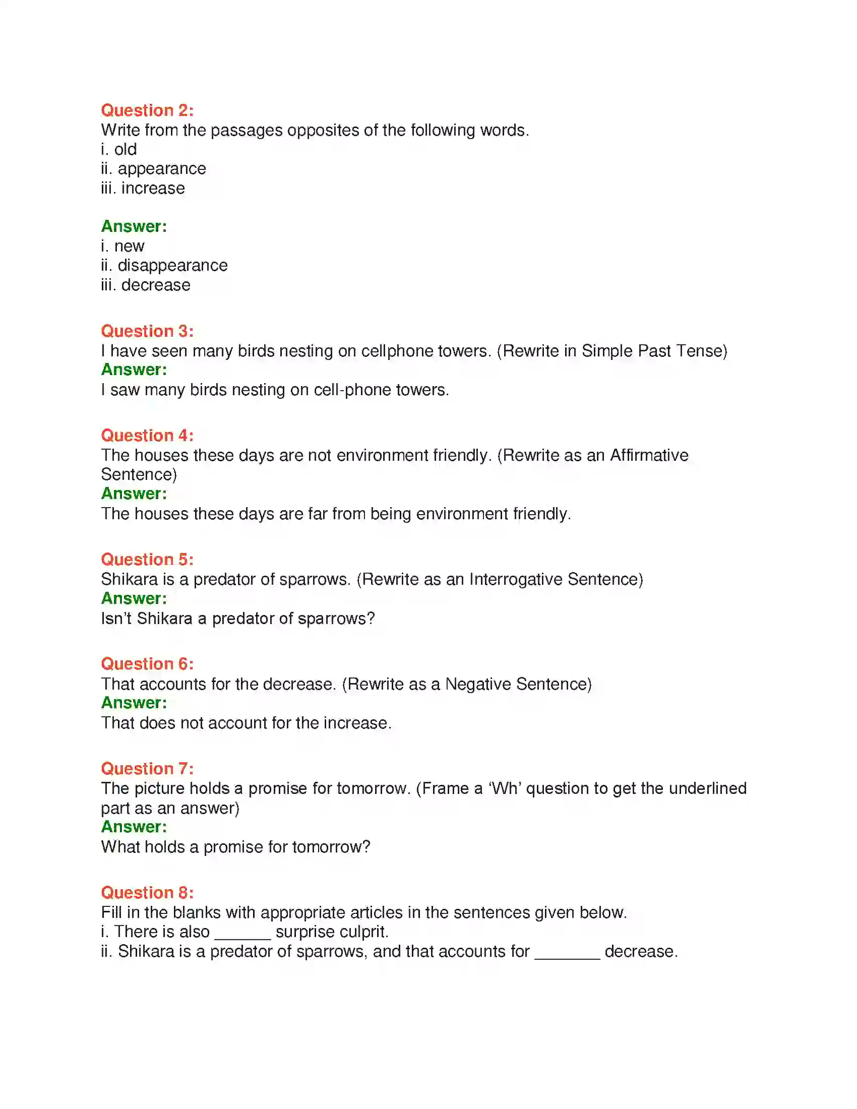 Maharashtra Board Class 10th English 2.2 Sorrows Of Sparrows - Birds & Animals Solution 13