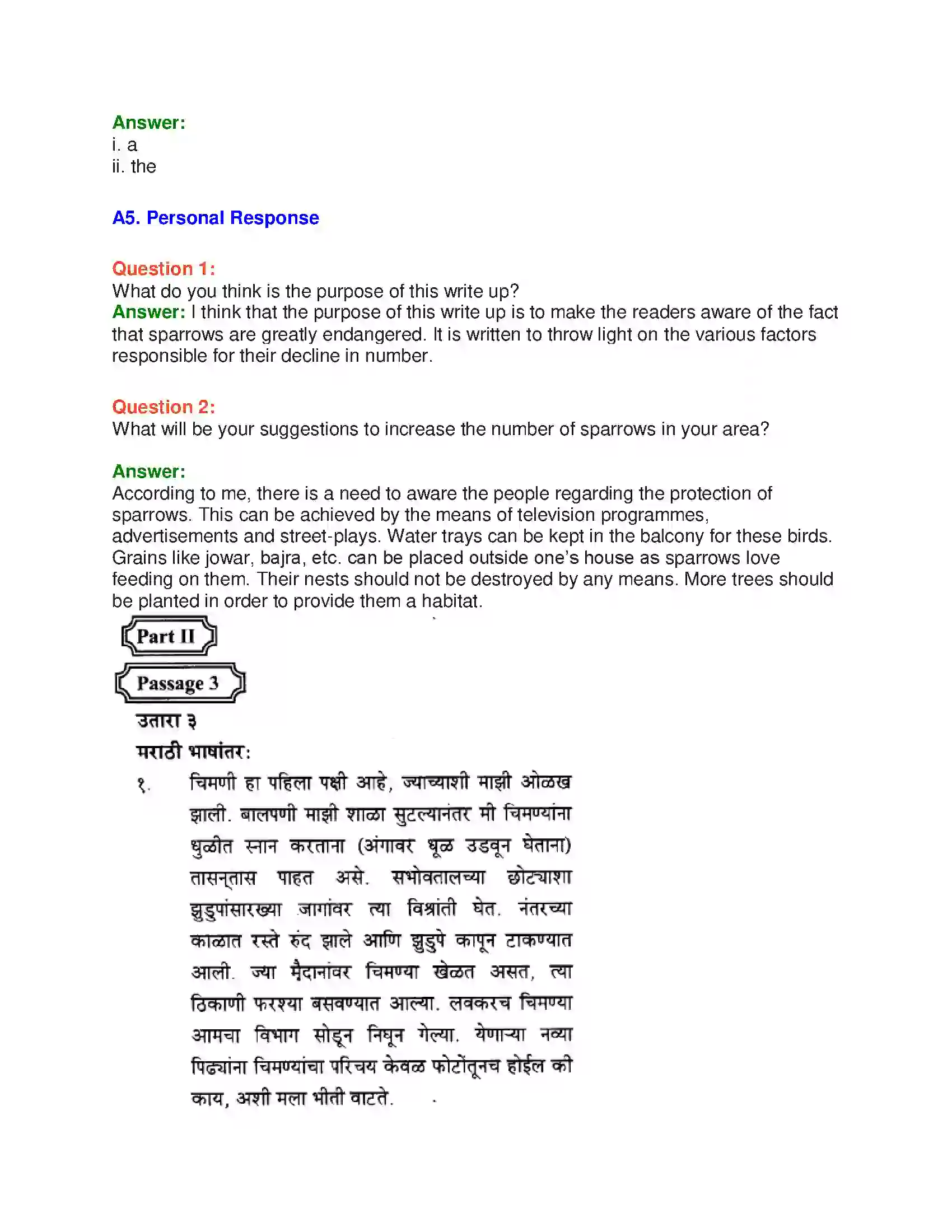 Maharashtra Board Class 10th English 2.2 Sorrows Of Sparrows - Birds & Animals Solution 14