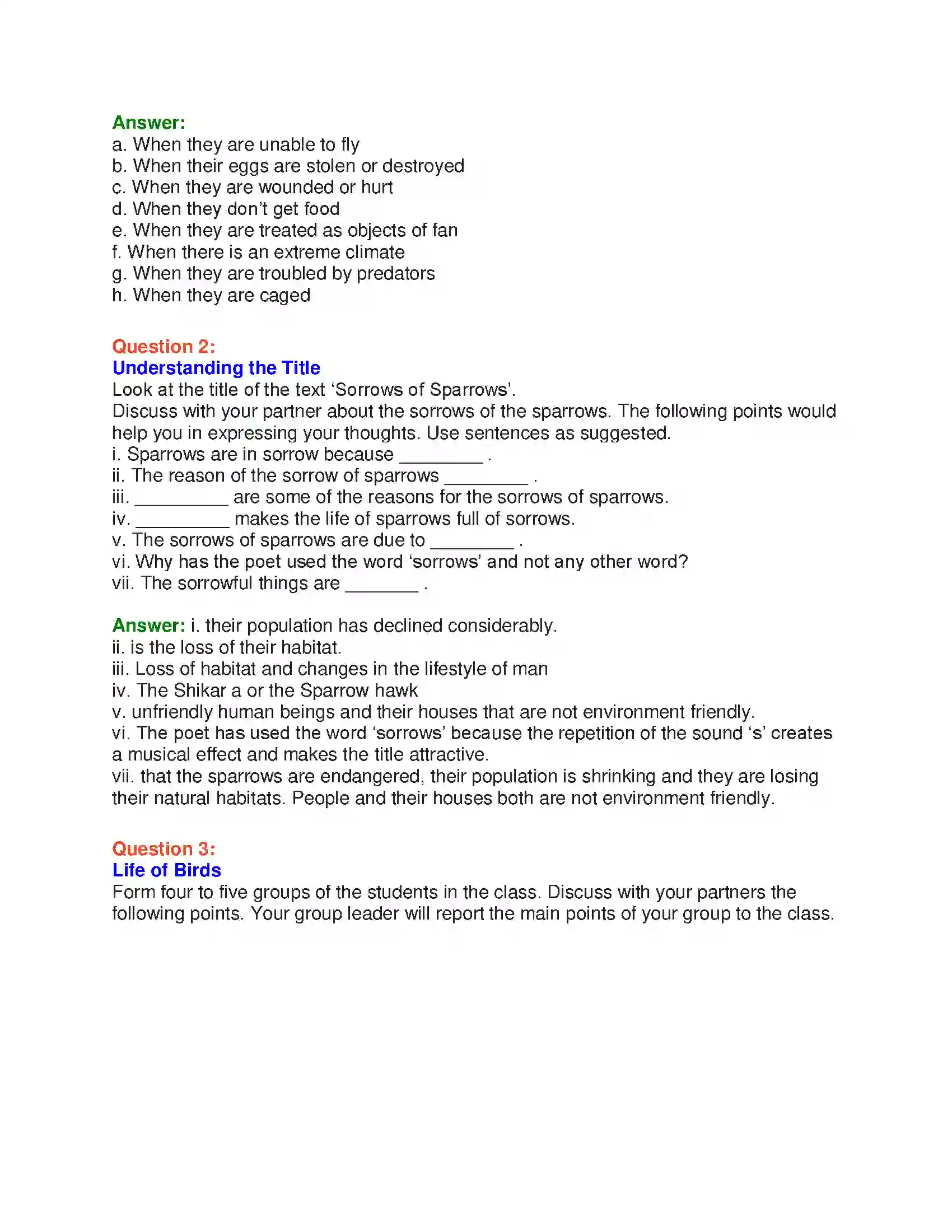 Maharashtra Board Class 10th English 2.2 Sorrows Of Sparrows - Birds & Animals Solution 2