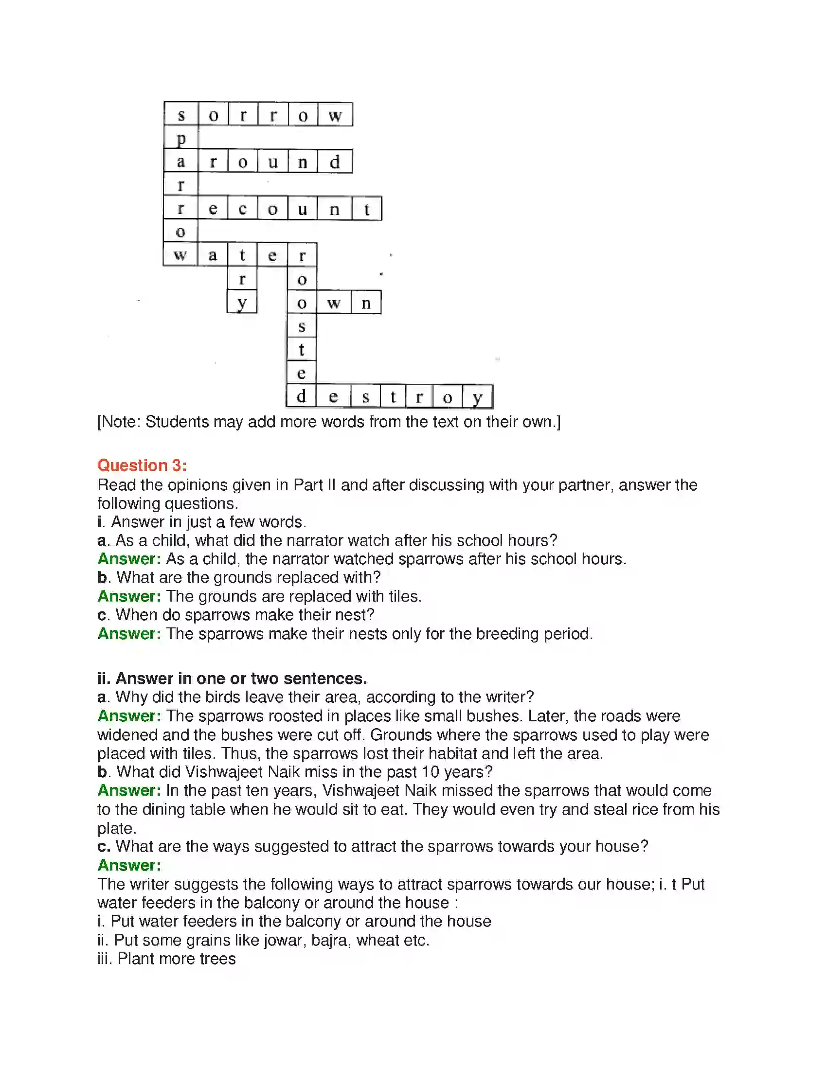 Maharashtra Board Class 10th English 2.2 Sorrows Of Sparrows - Birds & Animals Solution 20