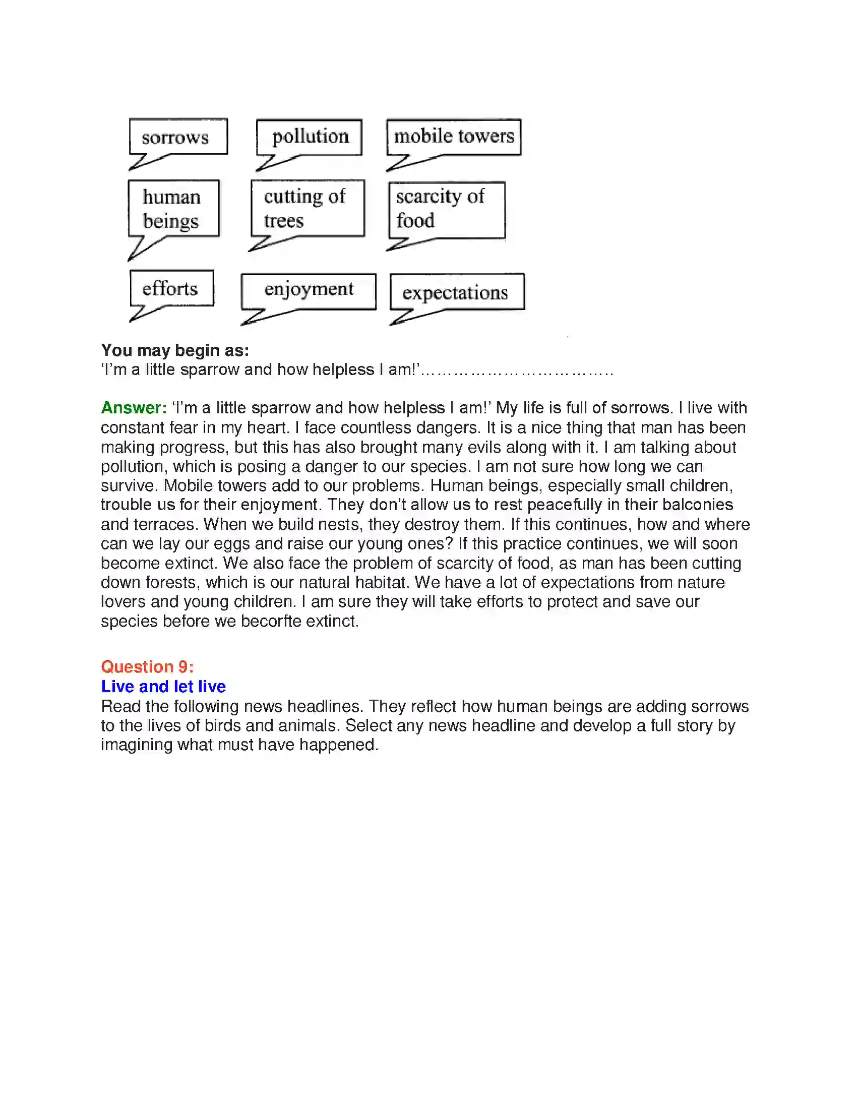 Maharashtra Board Class 10th English 2.2 Sorrows Of Sparrows - Birds & Animals Solution 24