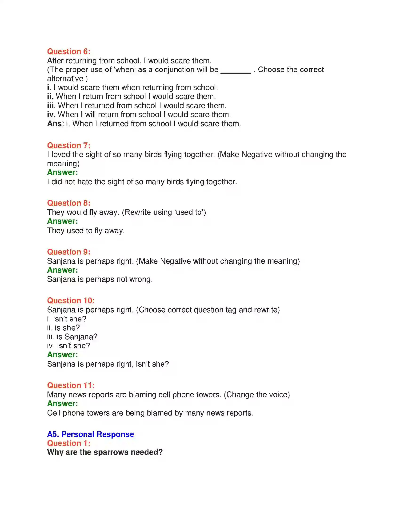 Maharashtra Board Class 10th English 2.2 Sorrows Of Sparrows - Birds & Animals Solution 8