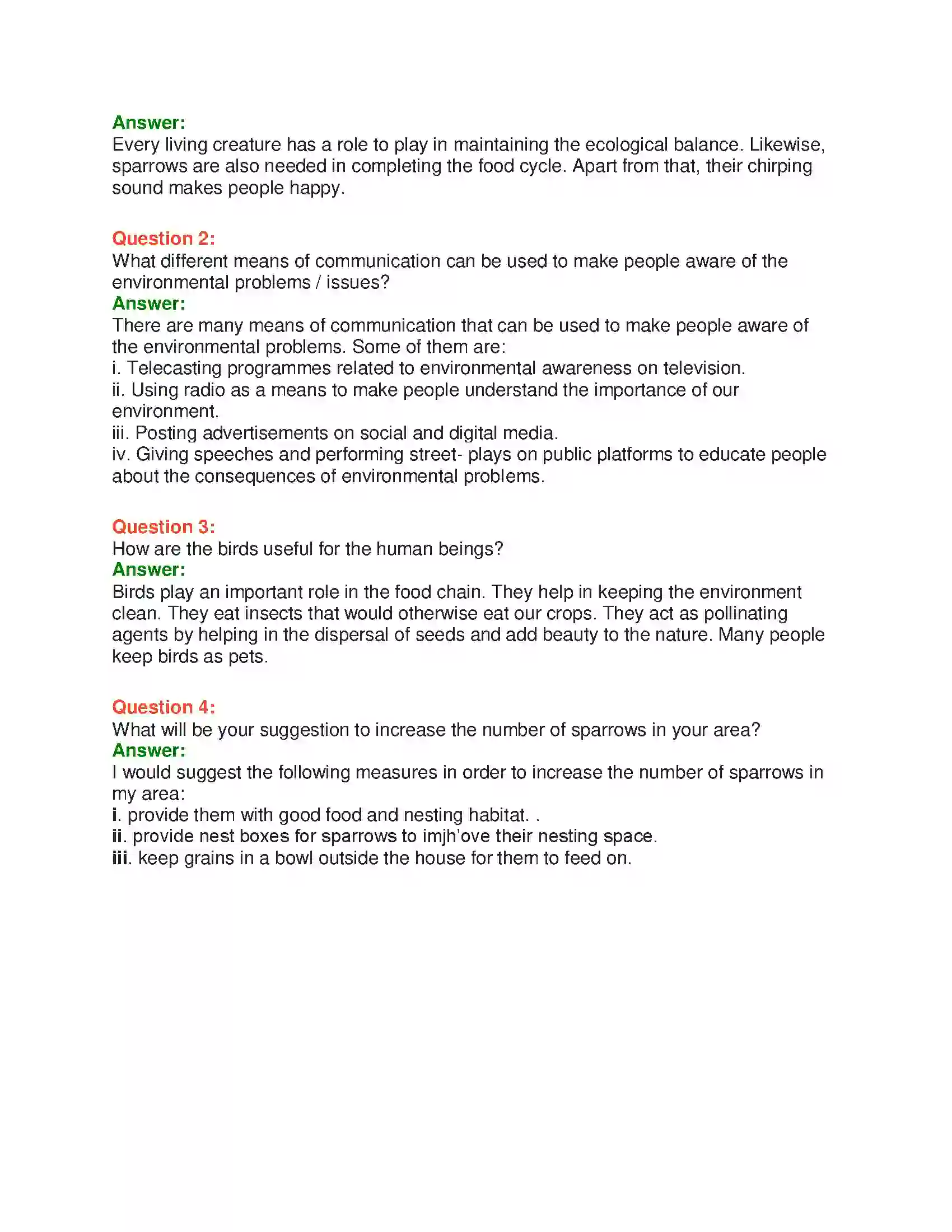 Maharashtra Board Class 10th English 2.2 Sorrows Of Sparrows - Birds & Animals Solution 9