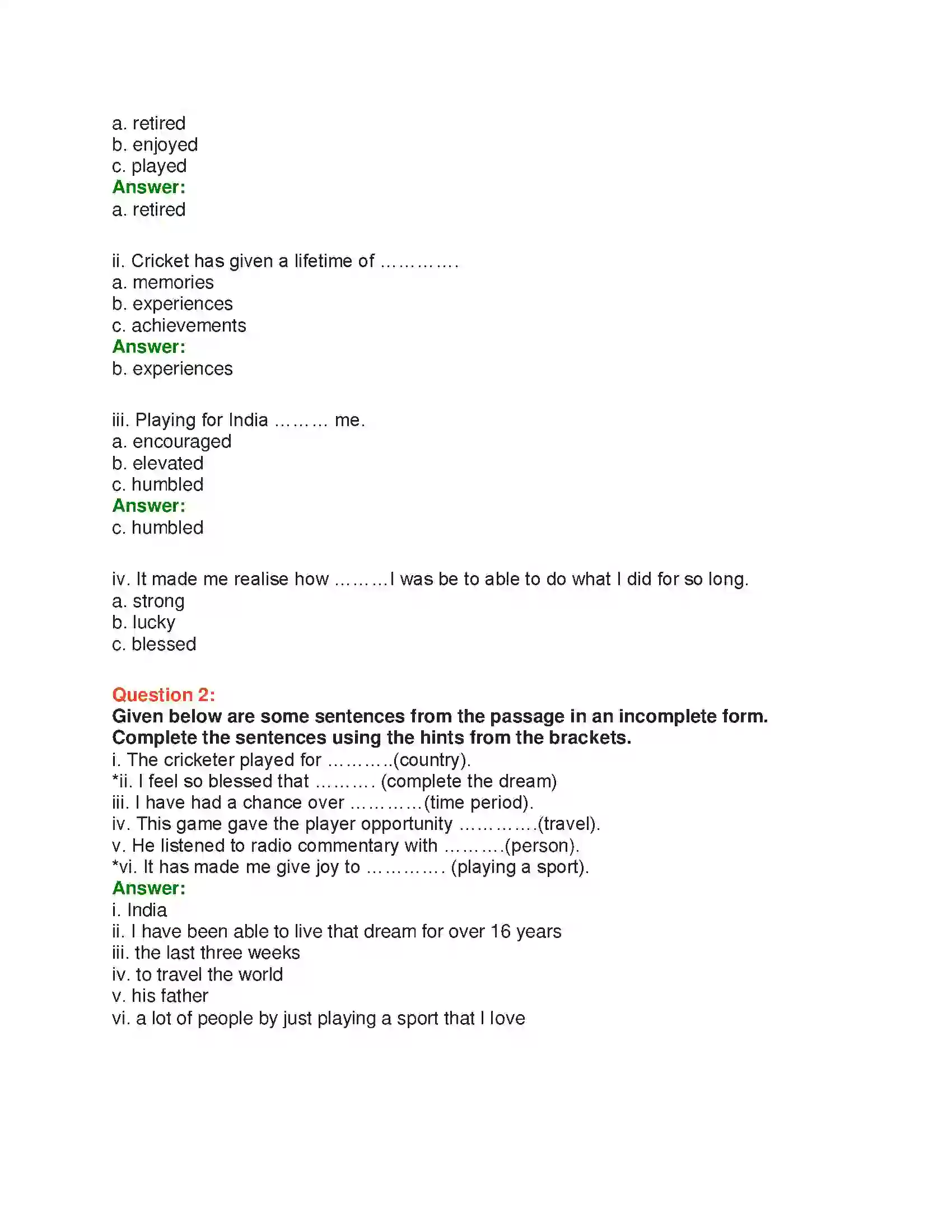 Maharashtra Board Class 10th English 3.1 Relishing Excellence - Sports & Adventure Solution 6