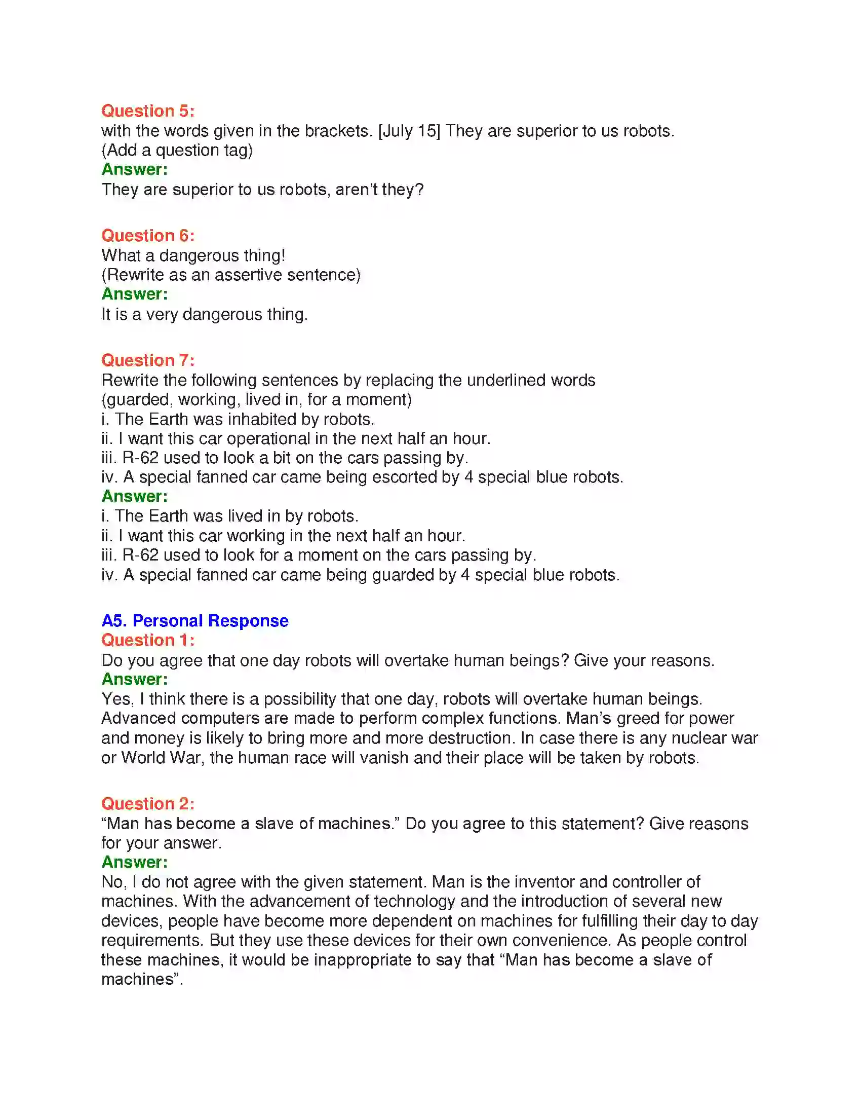 Maharashtra Board Class 10th English 4.3 The Curious Robot - Science & Technology Solution 8