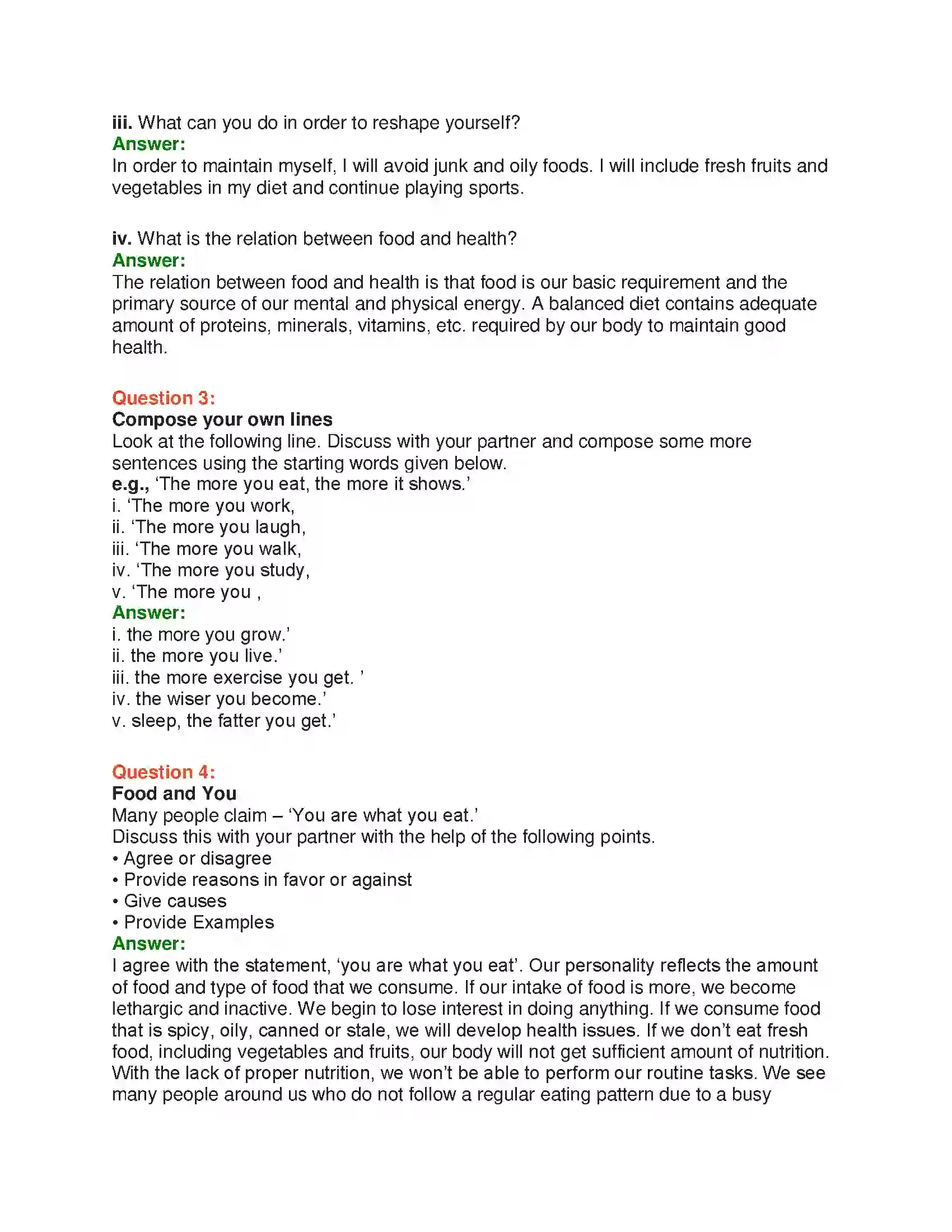 Maharashtra Board Class 10th English 5.1 Food & Health - Food & Health Solution 2
