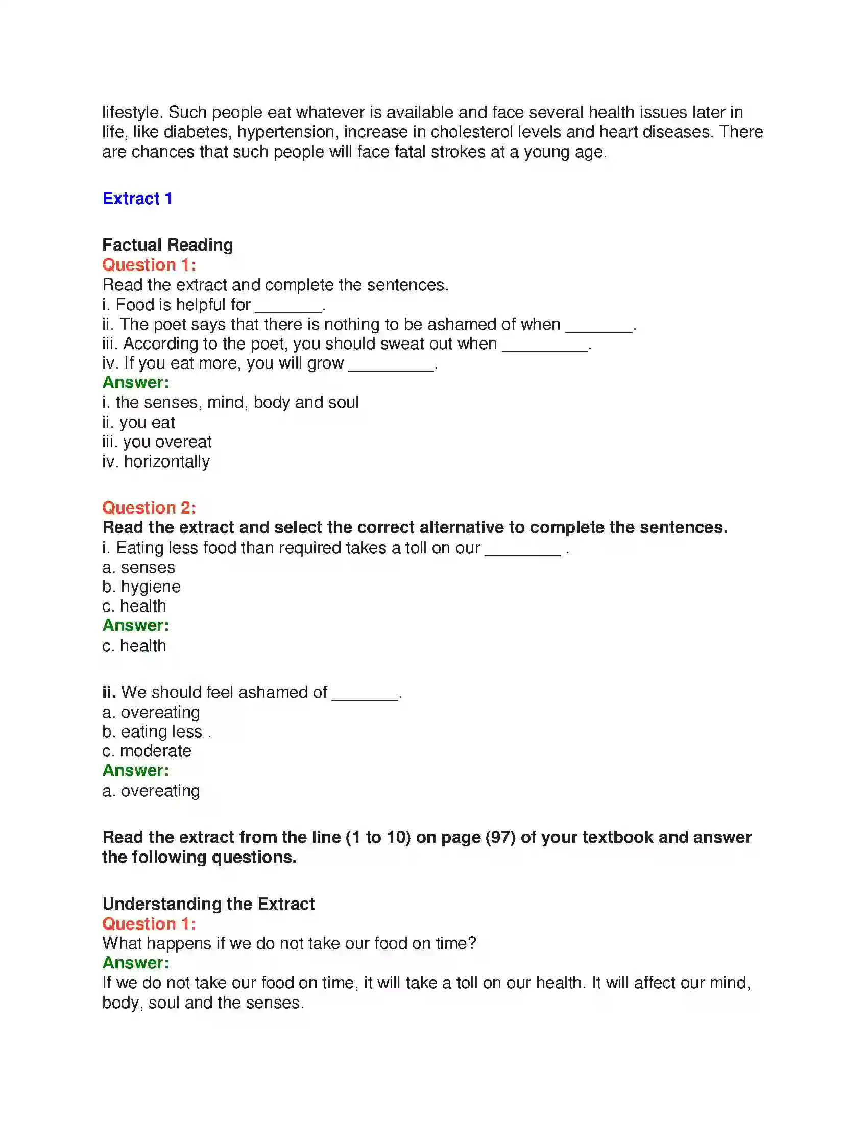 Maharashtra Board Class 10th English 5.1 Food & Health - Food & Health Solution 3