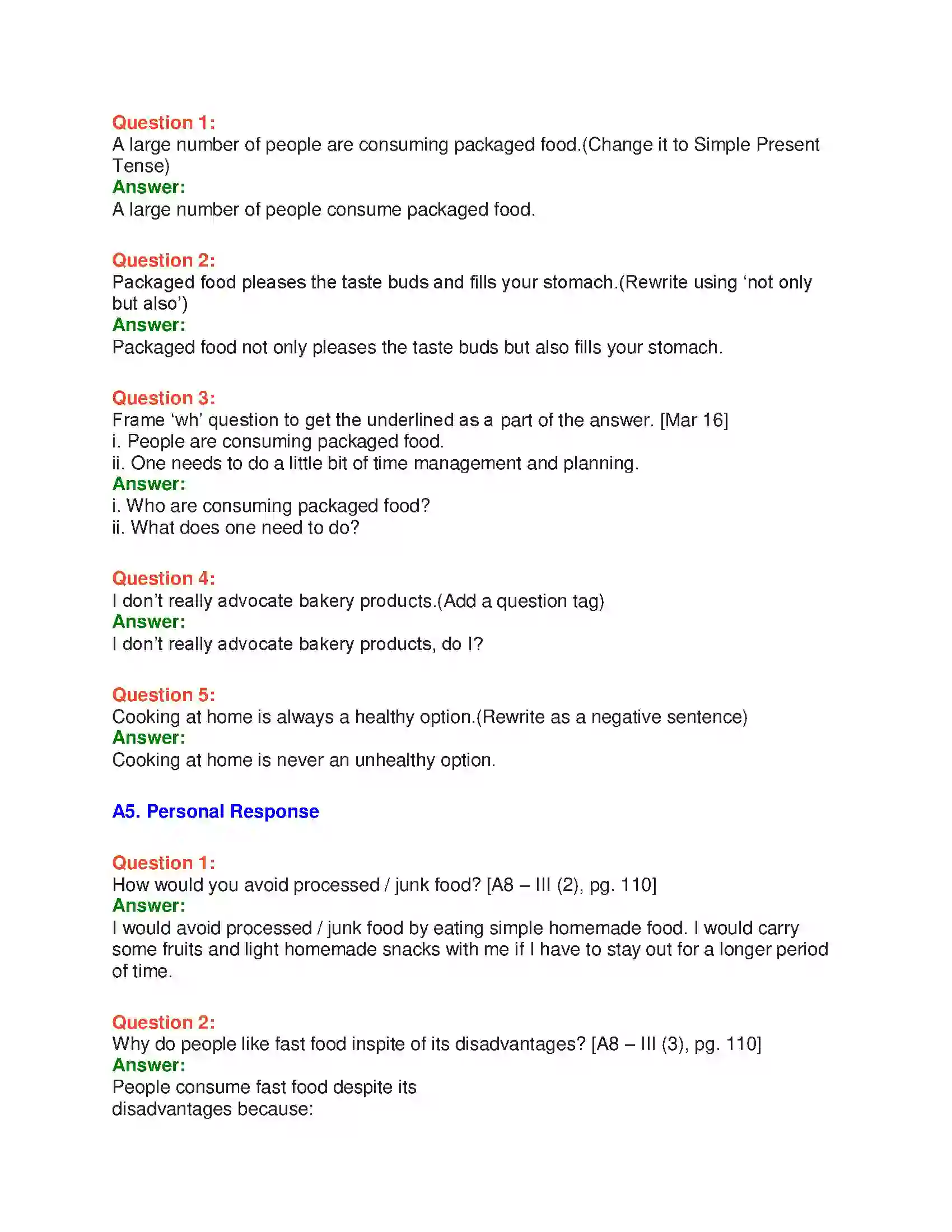 Maharashtra Board Class 10th English 5.3 Quick Fix Food - Food & Health Solution 12