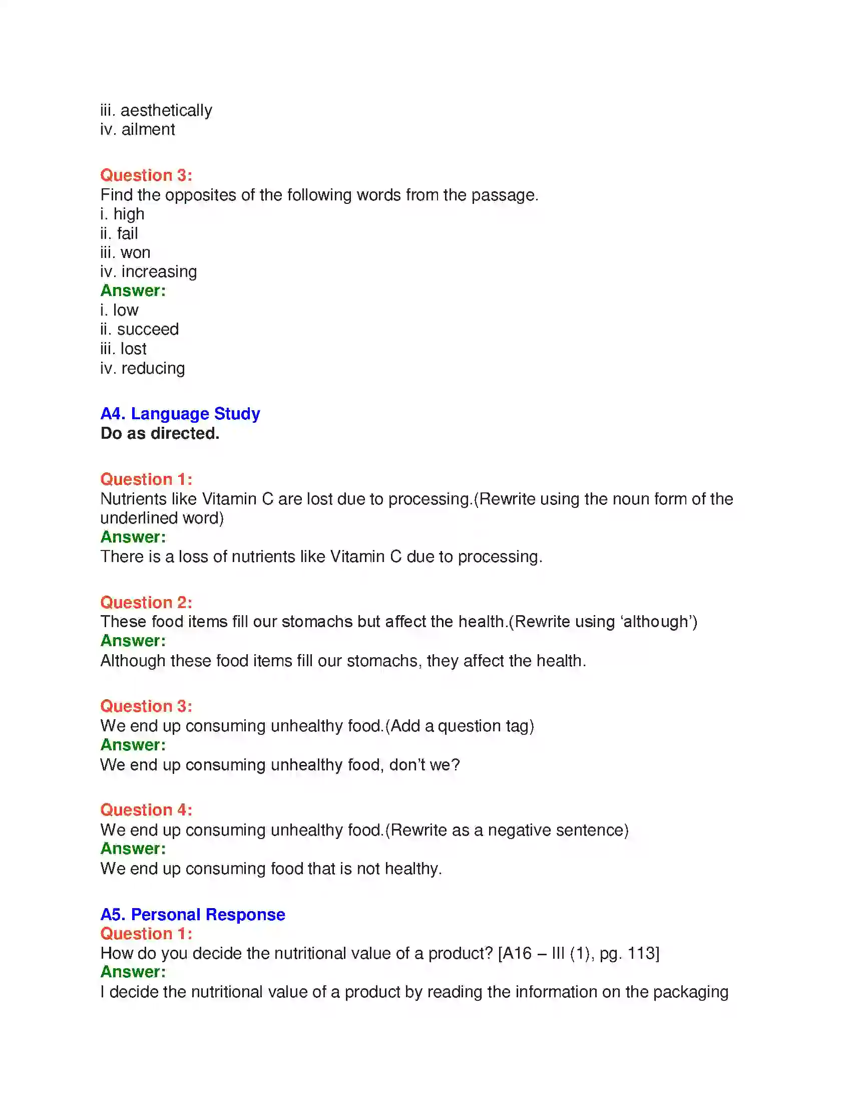Maharashtra Board Class 10th English 5.3 Quick Fix Food - Food & Health Solution 17