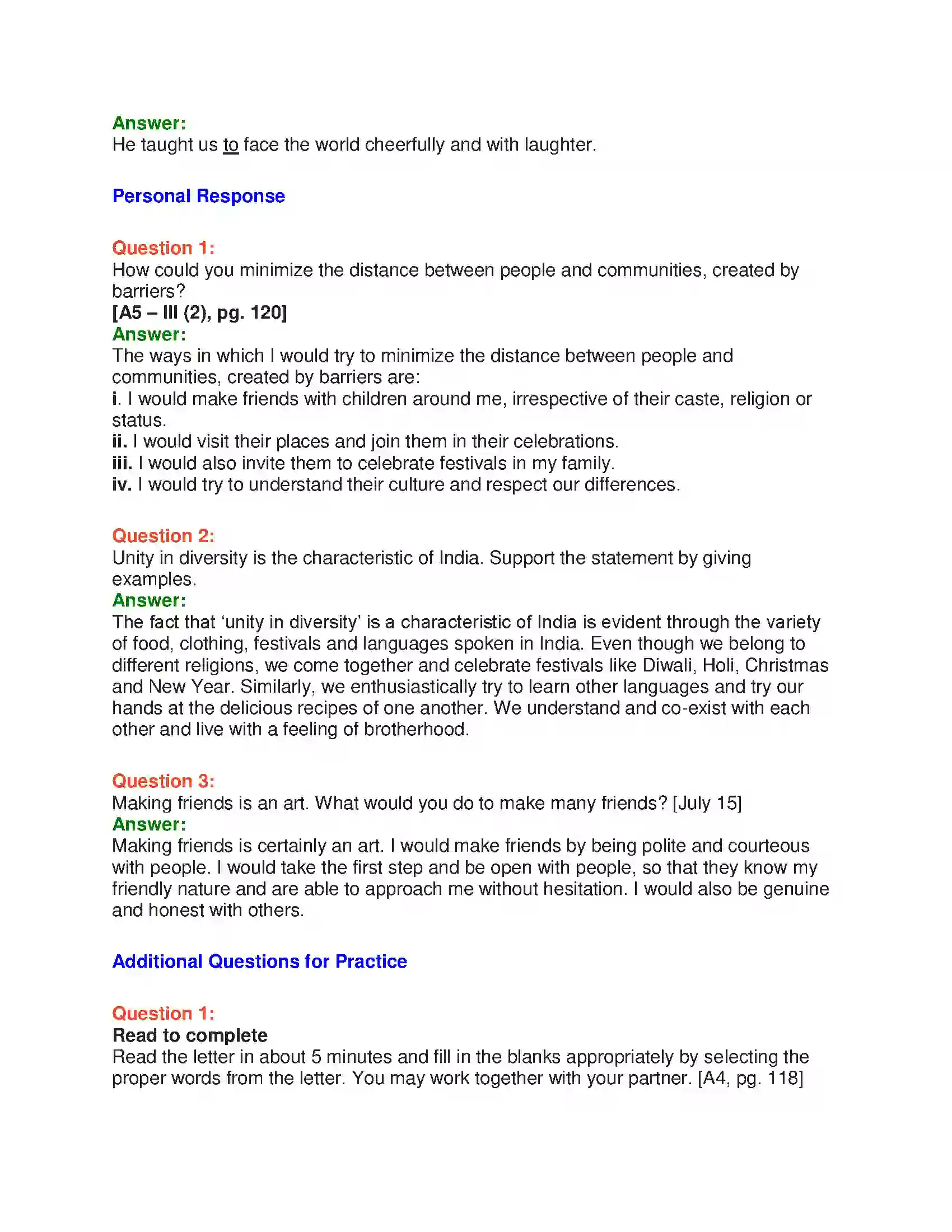 Maharashtra Board Class 10th English 6.1 Nehru’s Letter to Children - Nature & Environment Solution 14