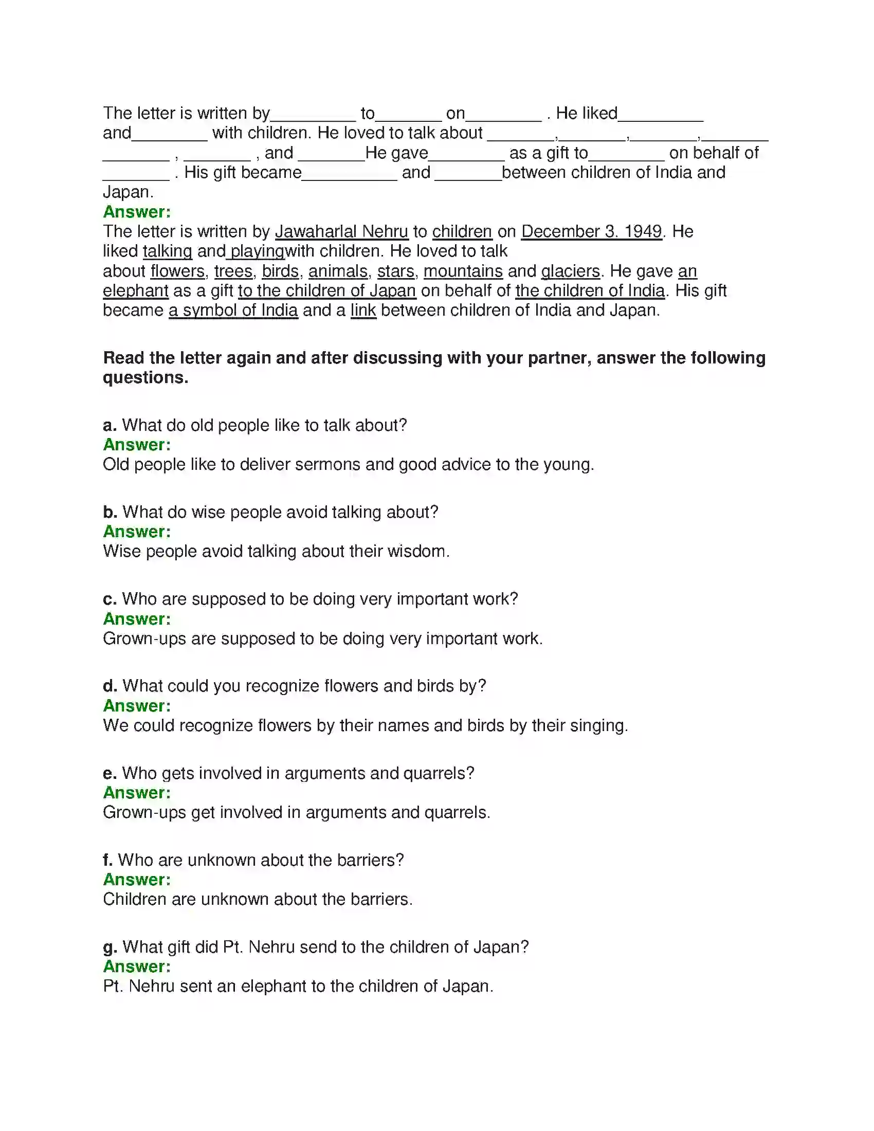 Maharashtra Board Class 10th English 6.1 Nehru’s Letter to Children - Nature & Environment Solution 15