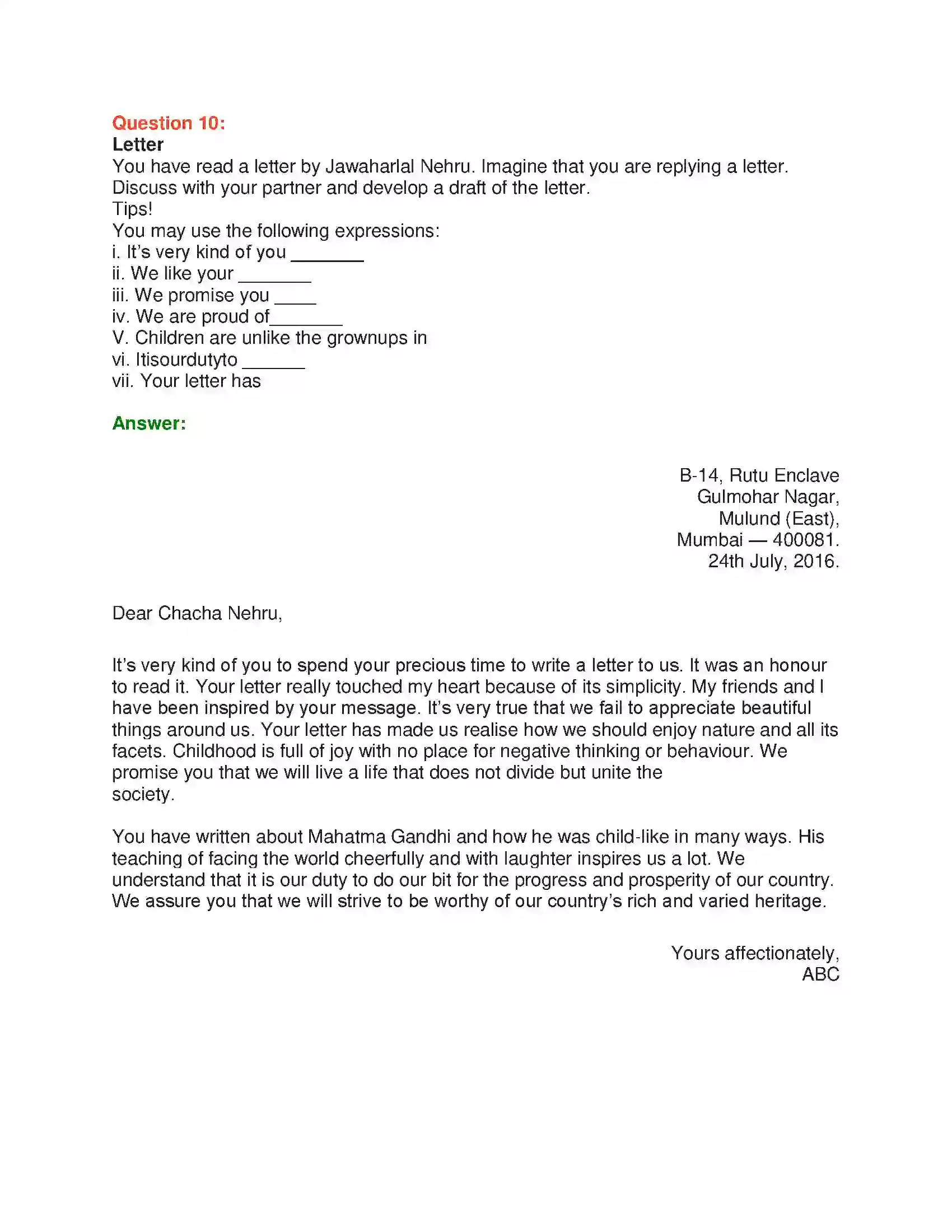 Maharashtra Board Class 10th English 6.1 Nehru’s Letter to Children - Nature & Environment Solution 21