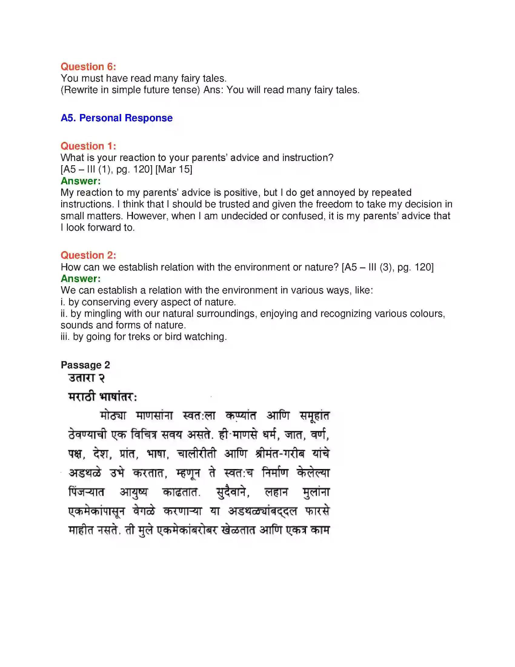 Maharashtra Board Class 10th English 6.1 Nehru’s Letter to Children - Nature & Environment Solution 8