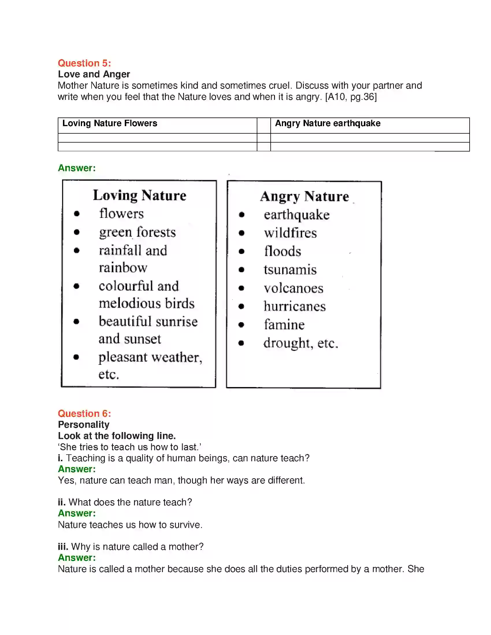 Maharashtra Board Class 10th English 6.3 Mother Nature - Nature & Environment Solution 10